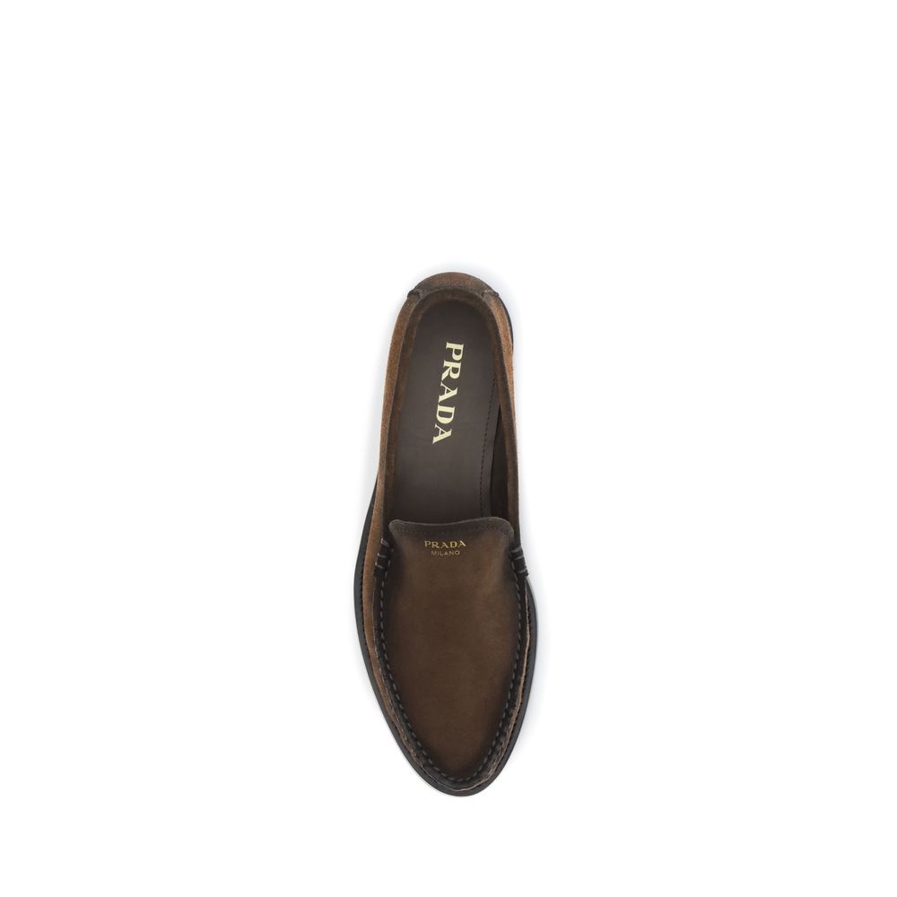 Prada Brown Calf Leather Bos Taurus Slip-On Loafers | Regal Royce