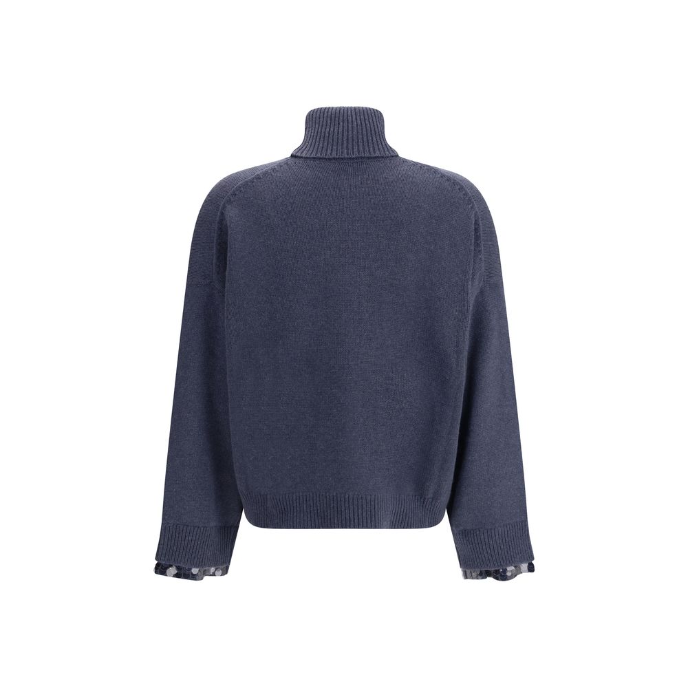 Brunello Cucinelli Blue Fleece Wool Turtleneck