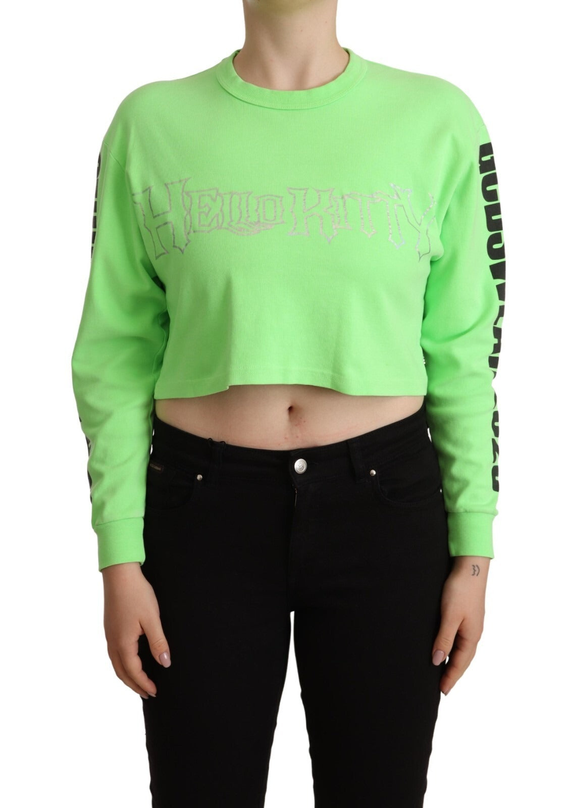 GCDS Mint Green Printed Long Sleeves Cropped Top Sweater | Regal Royce