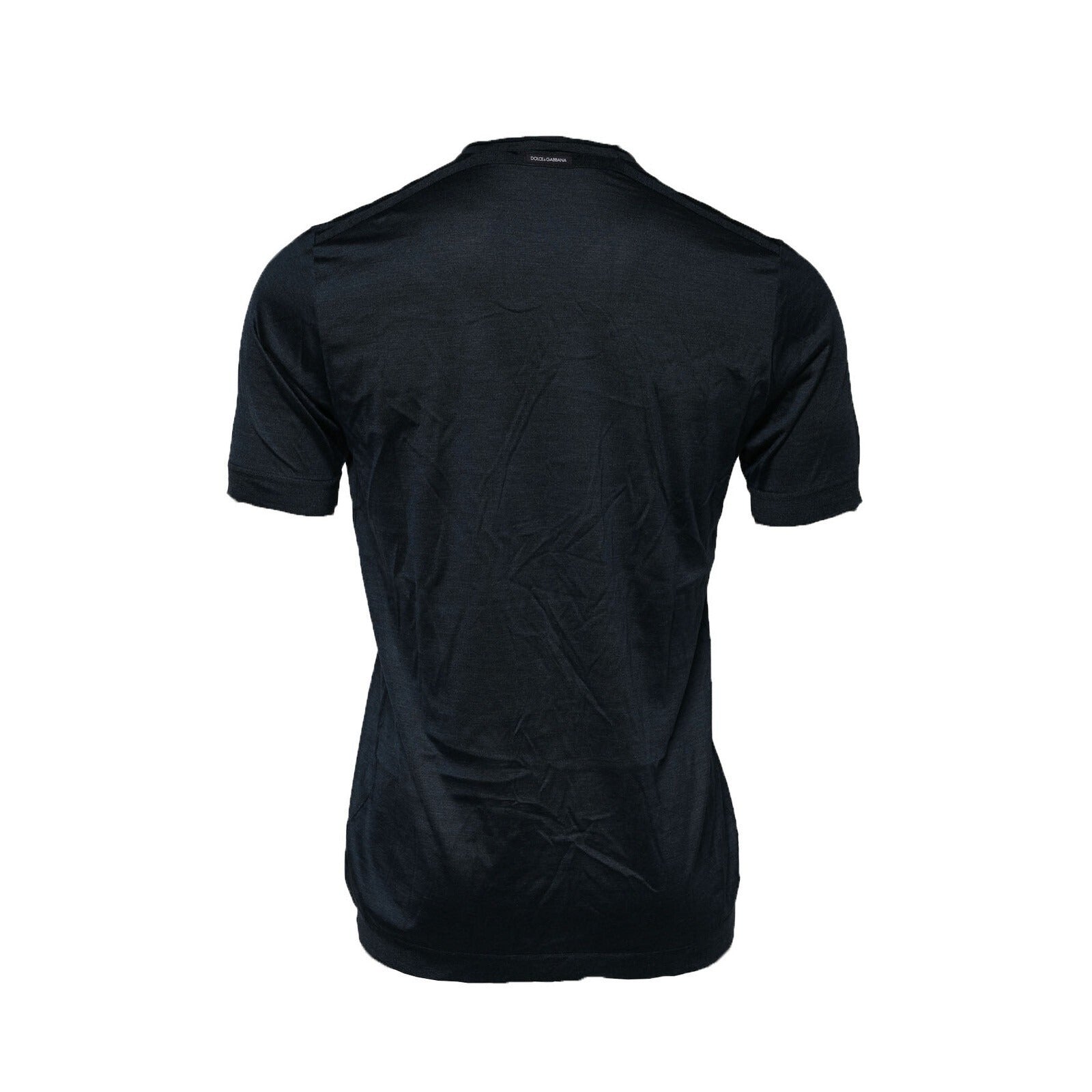 Dolce & Gabbana Dark Blue Silk Crew Neck Short Sleeve T-shirt | Regal Royce