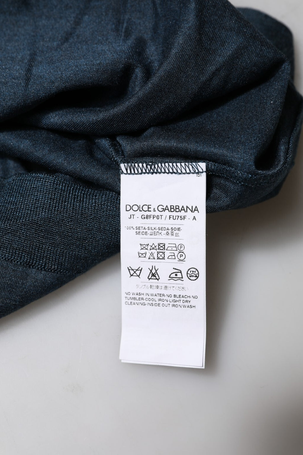 Dolce & Gabbana Dark Blue Silk Crew Neck Short Sleeve T-shirt