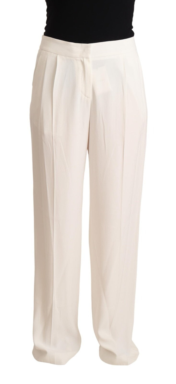 Tonello White High Waist Pleated Straight Formal Trouser Pants | Regal Royce