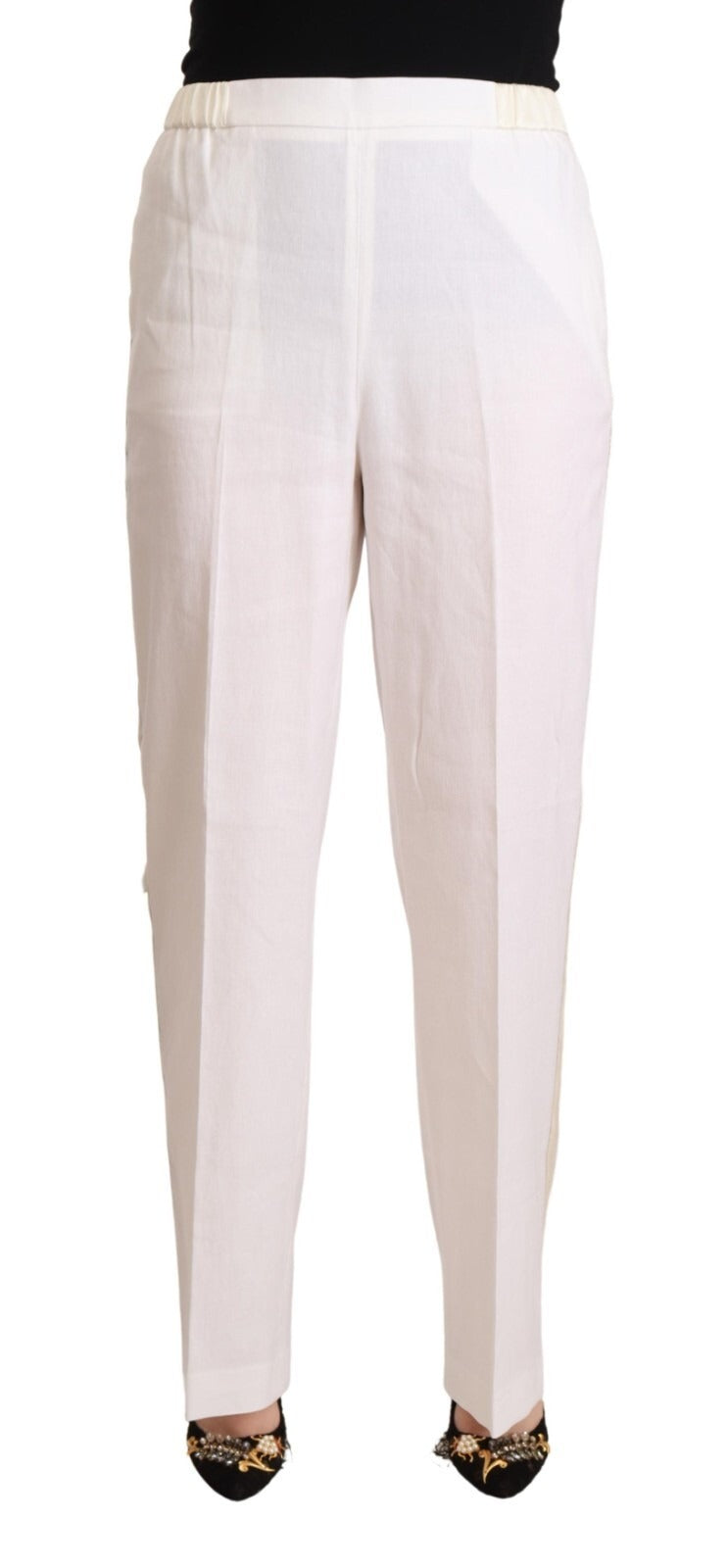 Fabiana Filippi Linen White High Waist Straight Formal Trouser Pants | Regal Royce