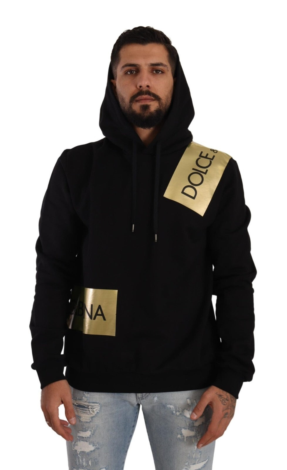 Dolce & Gabbana Black Gold Hooded Cotton Mens Pullover Sweater | Regal Royce