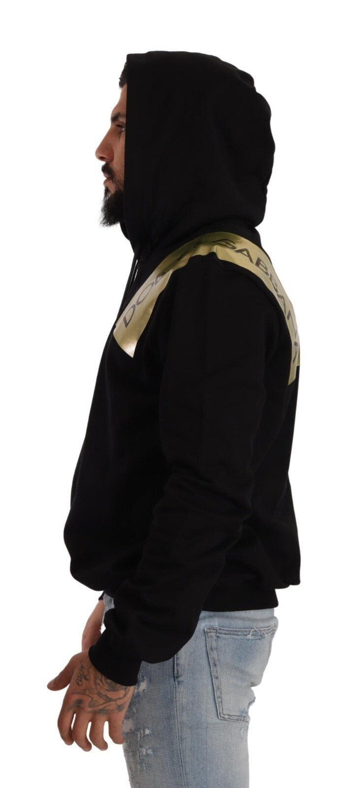 Dolce & Gabbana Black Gold Hooded Cotton Mens Pullover Sweater | Regal Royce