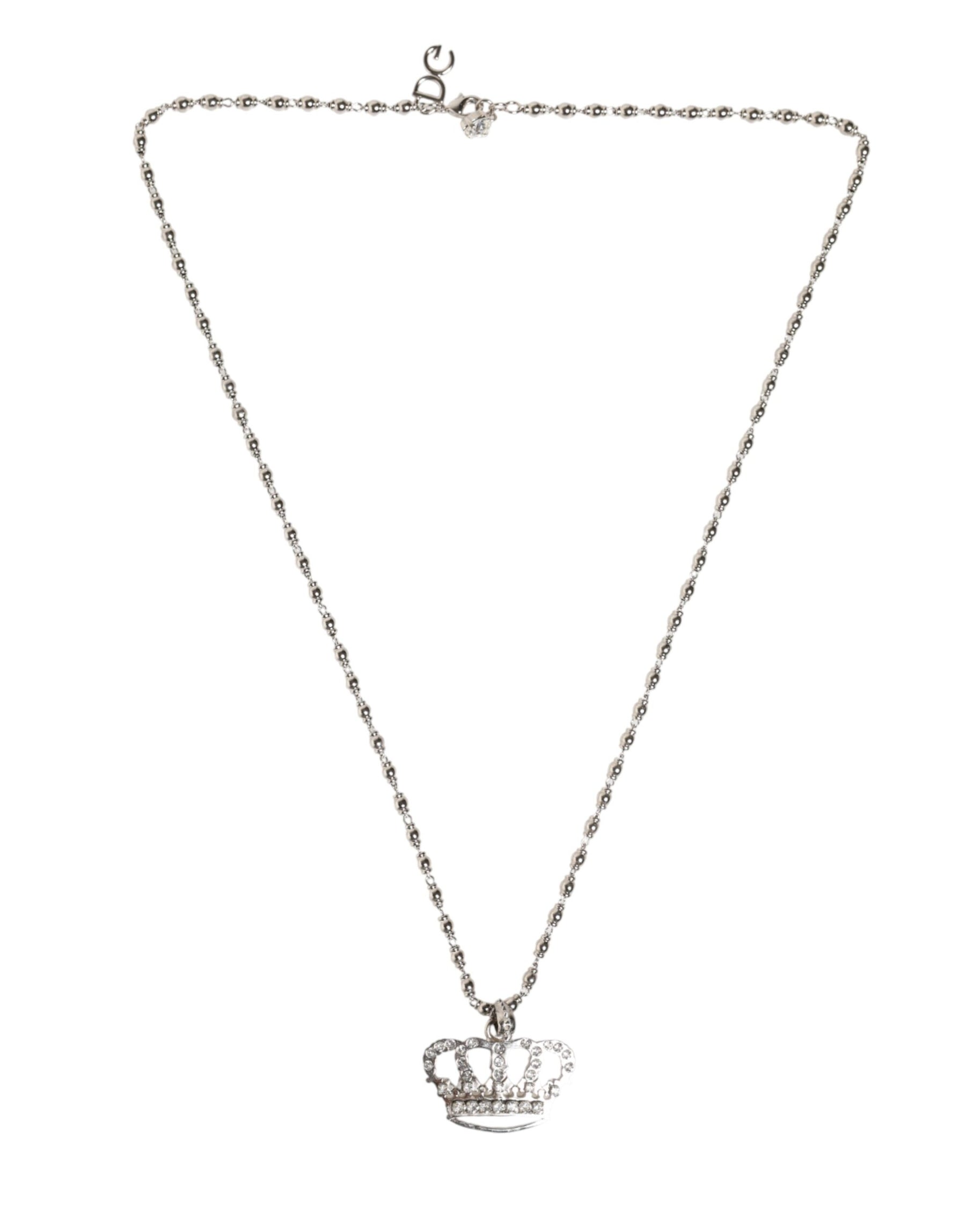 Dolce & Gabbana Silver Tone Brass Chain Crown Crystal Pendant  Necklace | Regal Royce