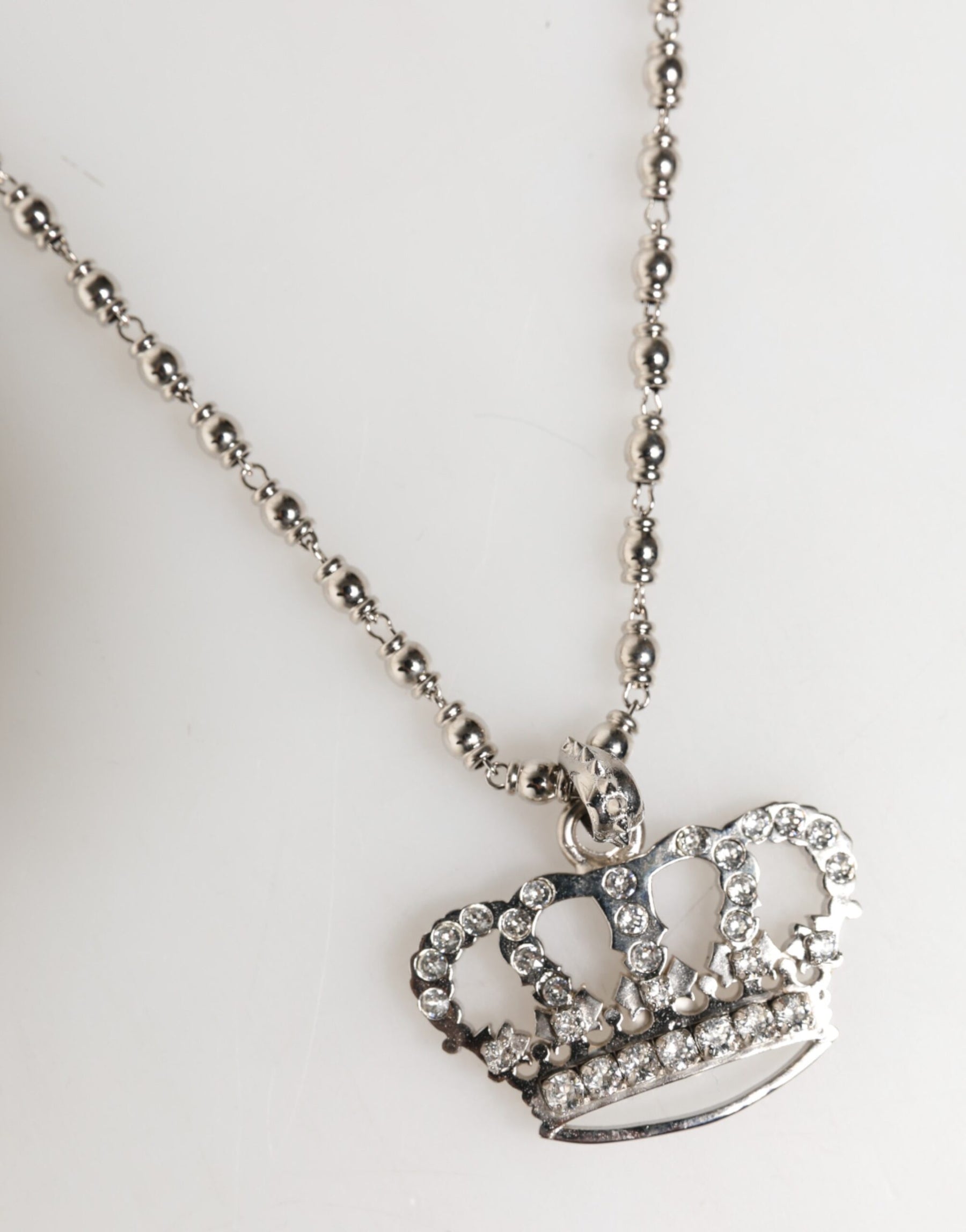 Dolce & Gabbana Silver Tone Brass Chain Crown Crystal Pendant  Necklace | Regal Royce
