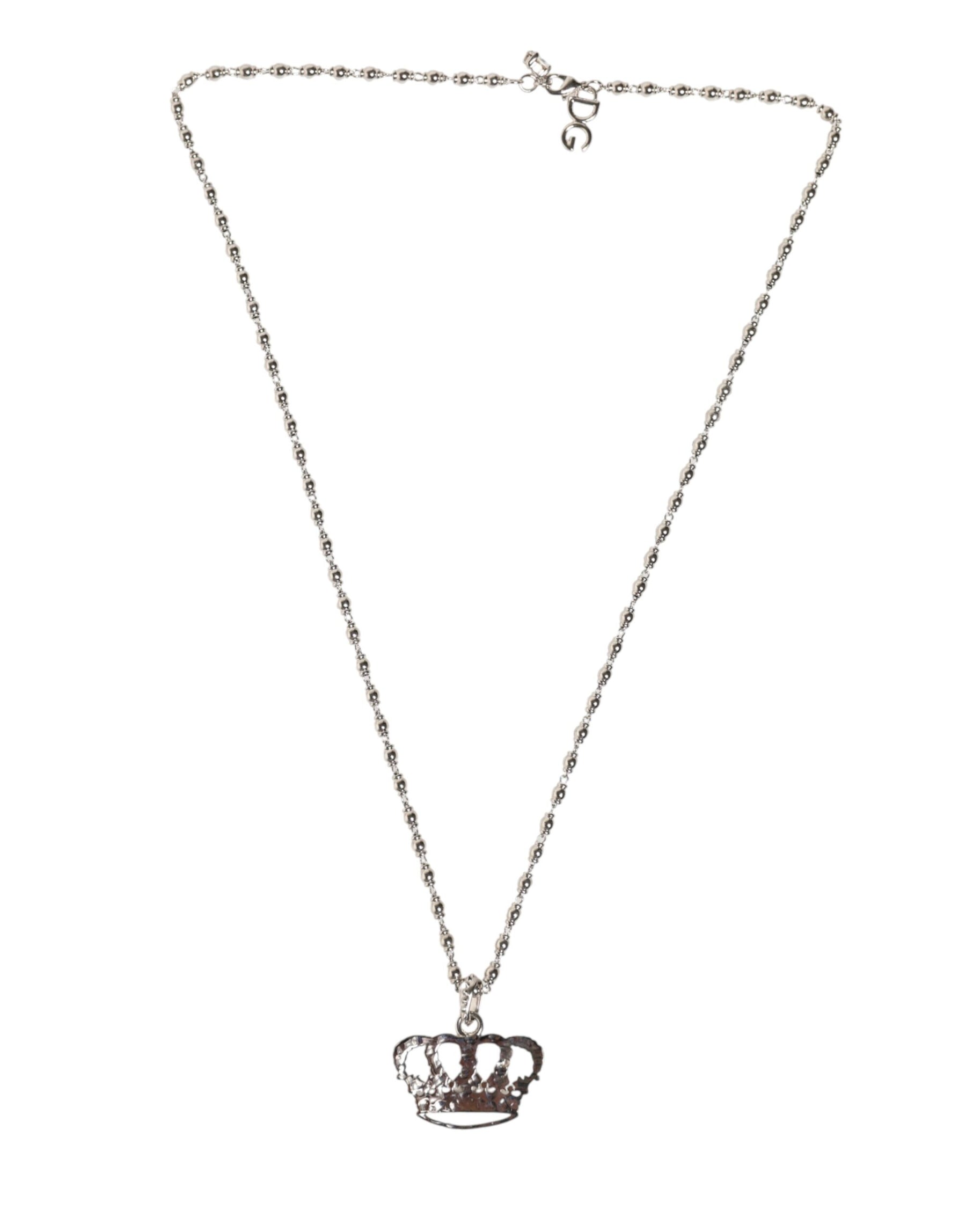 Dolce & Gabbana Silver Tone Brass Chain Crown Crystal Pendant  Necklace | Regal Royce