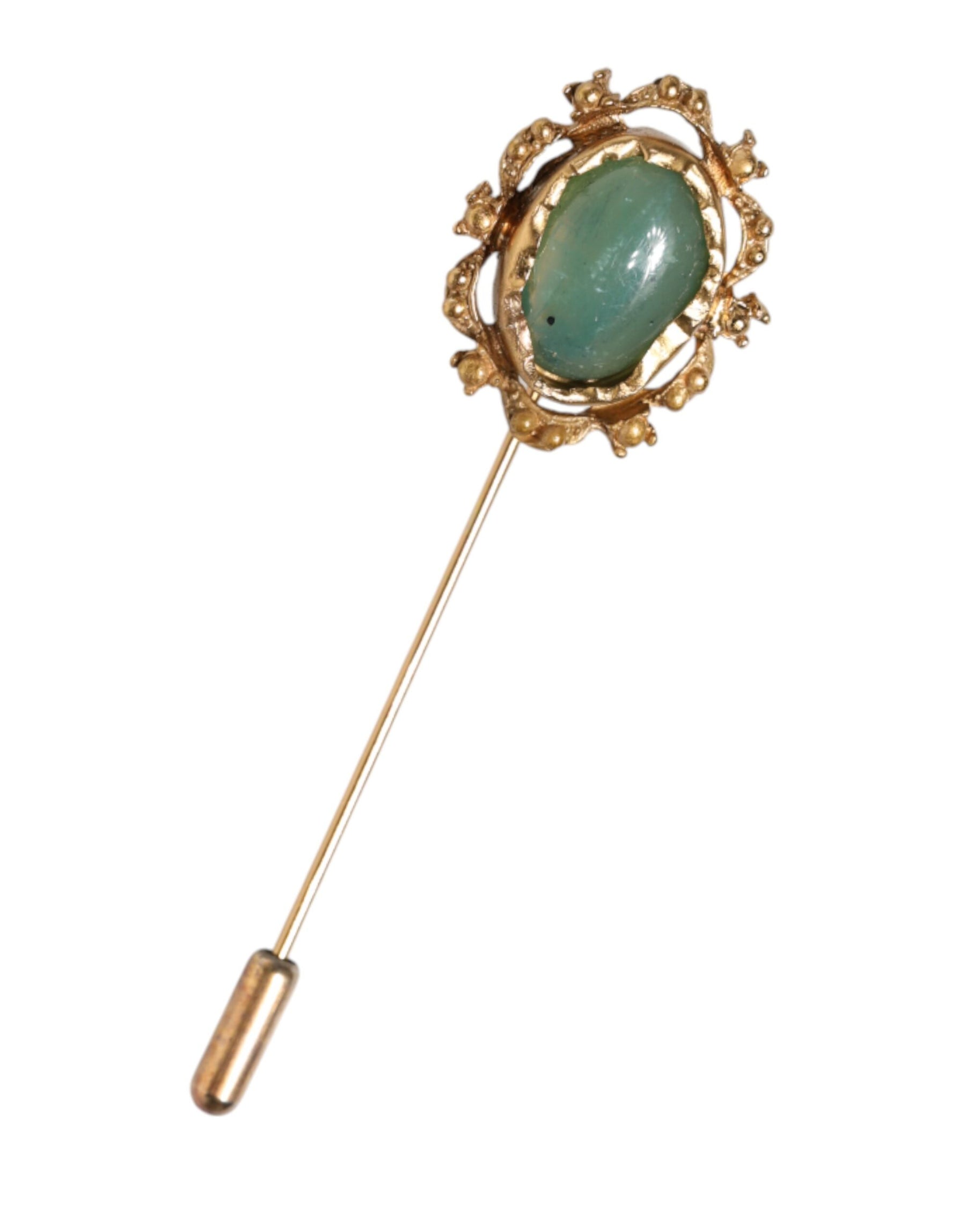 Dolce & Gabbana Gold Tone Green Stone Antique Men Accessory Brooch Pin | Regal Royce