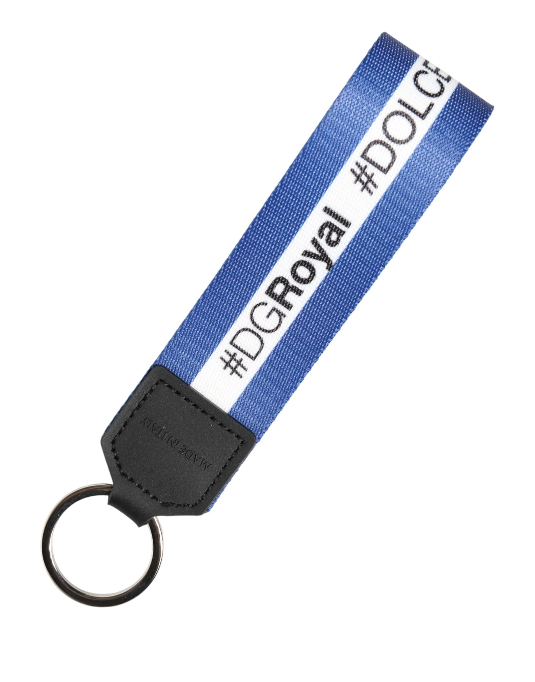 Dolce & Gabbana White Blue Logo Polyester PVC Holder Keychain Keyring | Regal Royce
