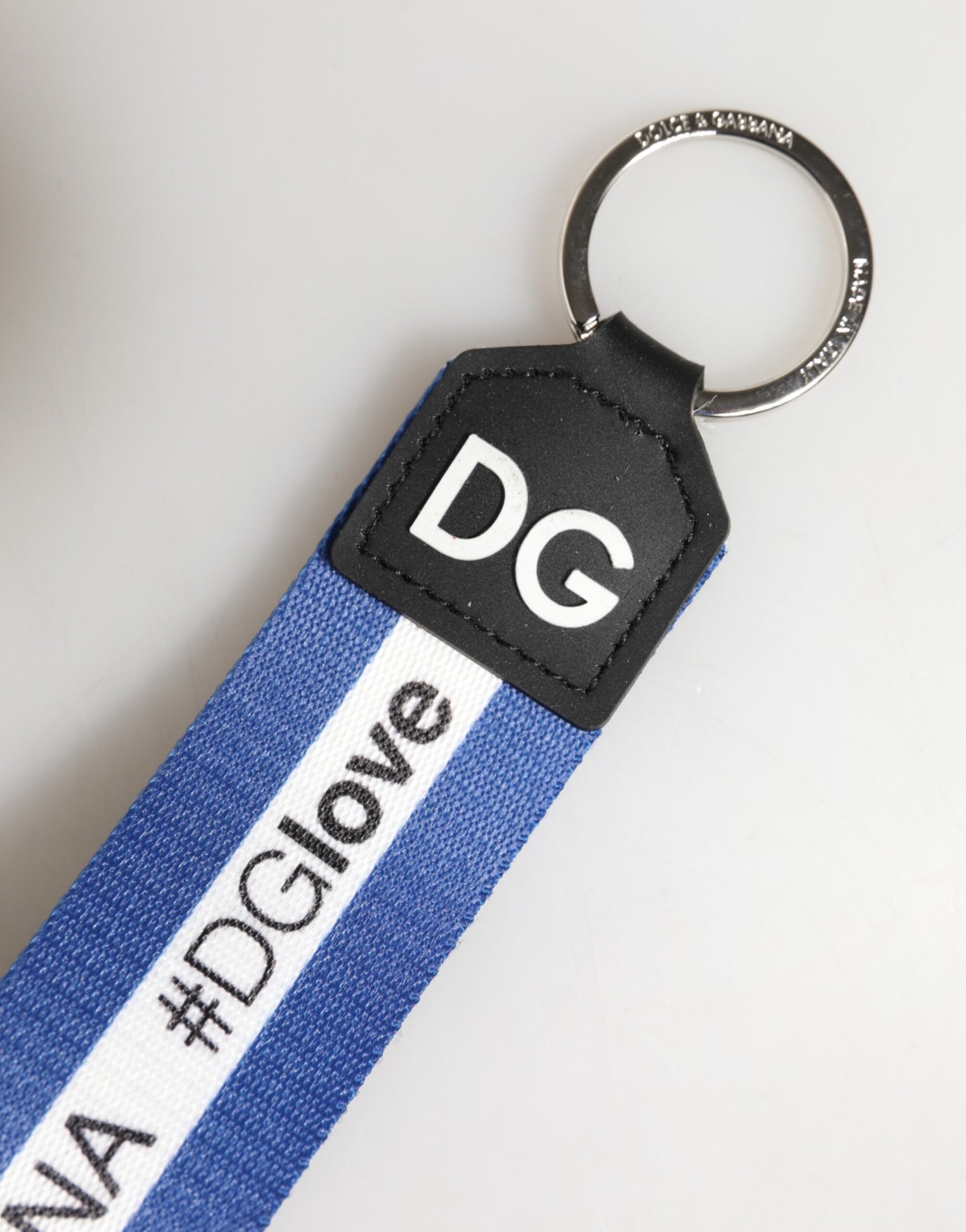 Dolce & Gabbana White Blue Logo Polyester PVC Holder Keychain Keyring | Regal Royce