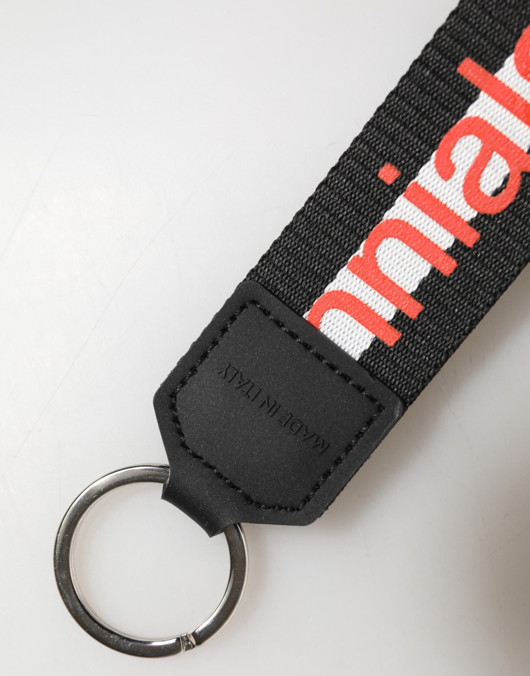 Dolce & Gabbana Black Logo Polyester Silver Brass Holder Keychain Keyring | Regal Royce