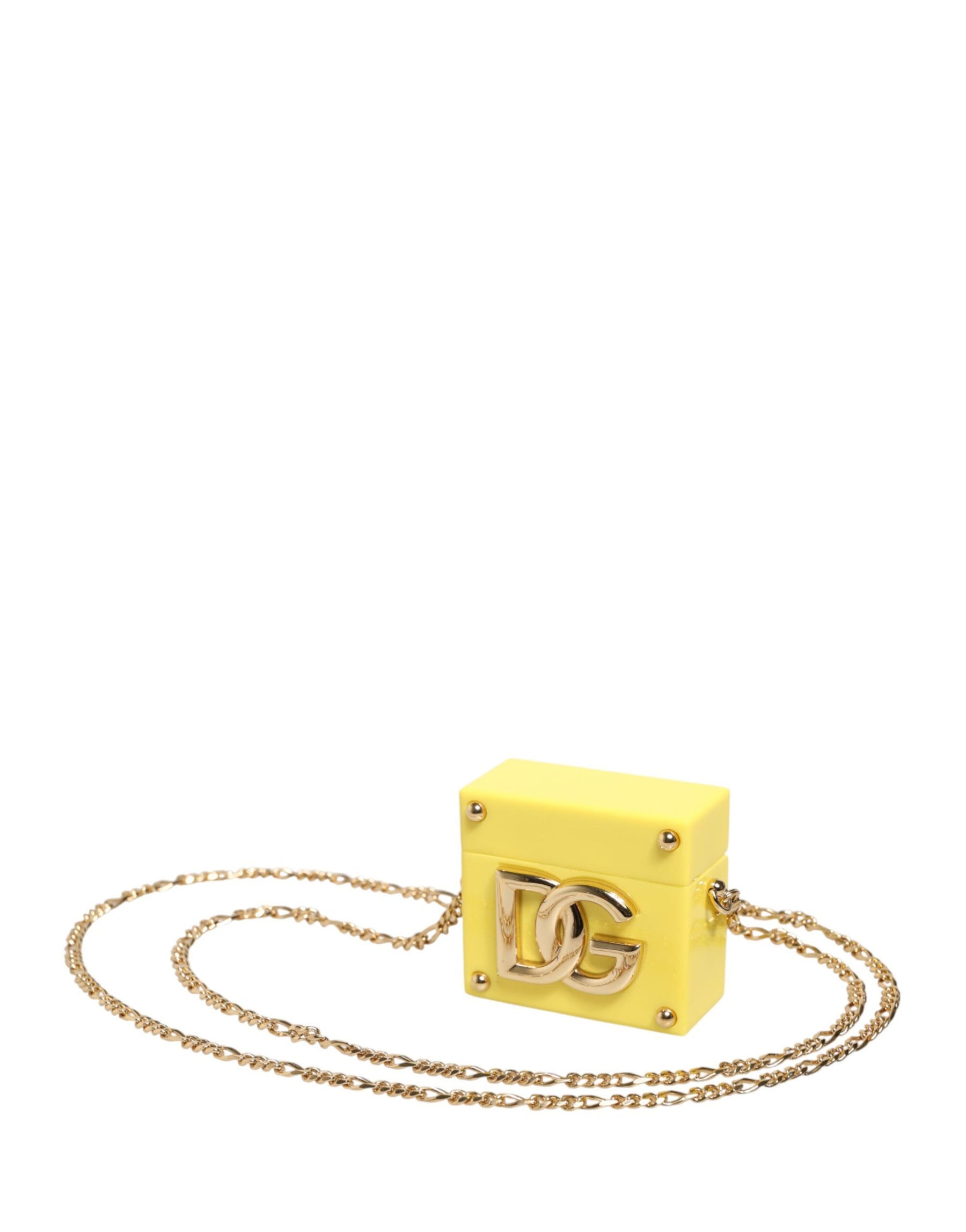 Dolce & Gabbana Yellow DG Logo Plaque Cover Gold Chain Airpods Case | Regal Royce
