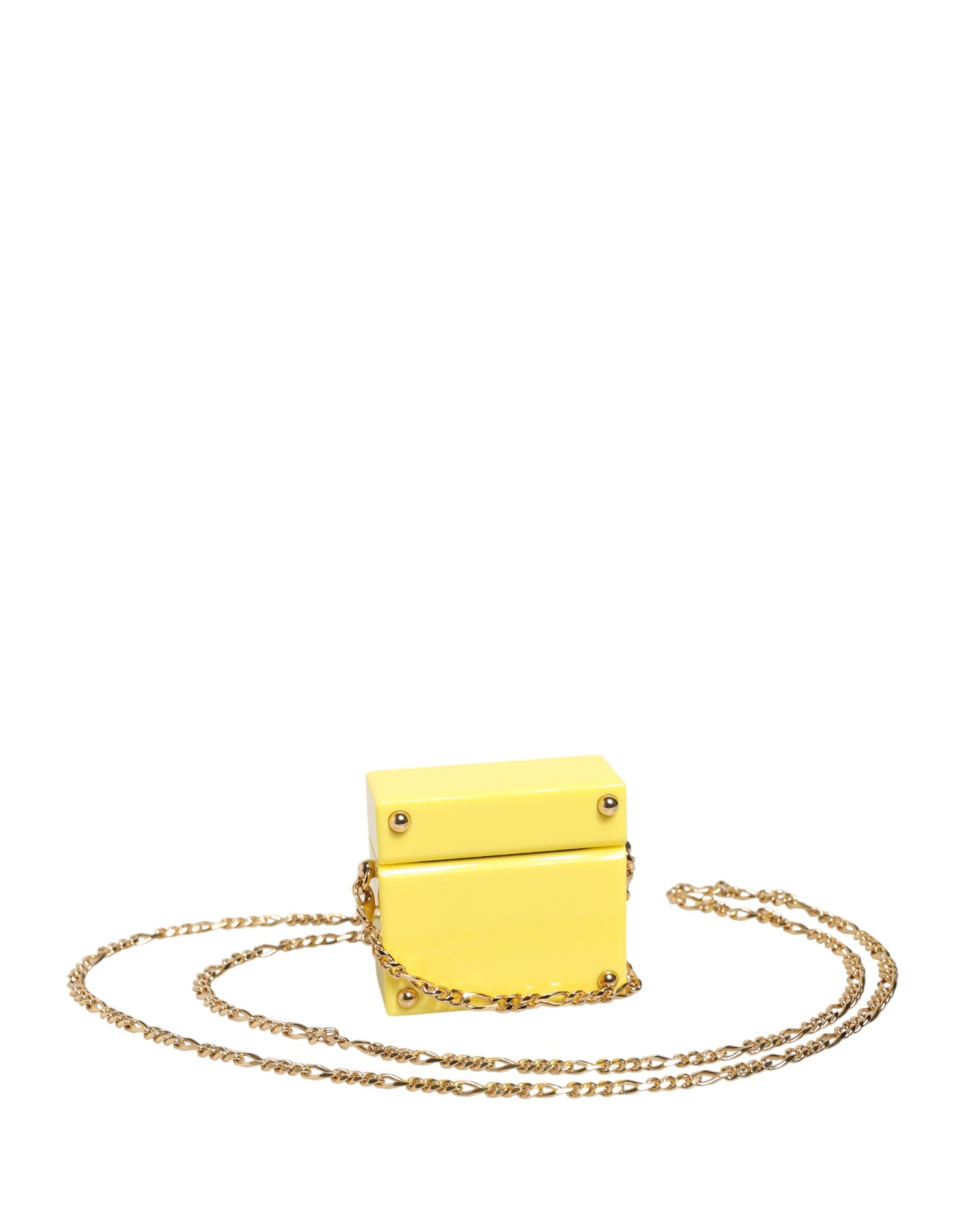 Dolce & Gabbana Yellow DG Logo Plaque Cover Gold Chain Airpods Case | Regal Royce