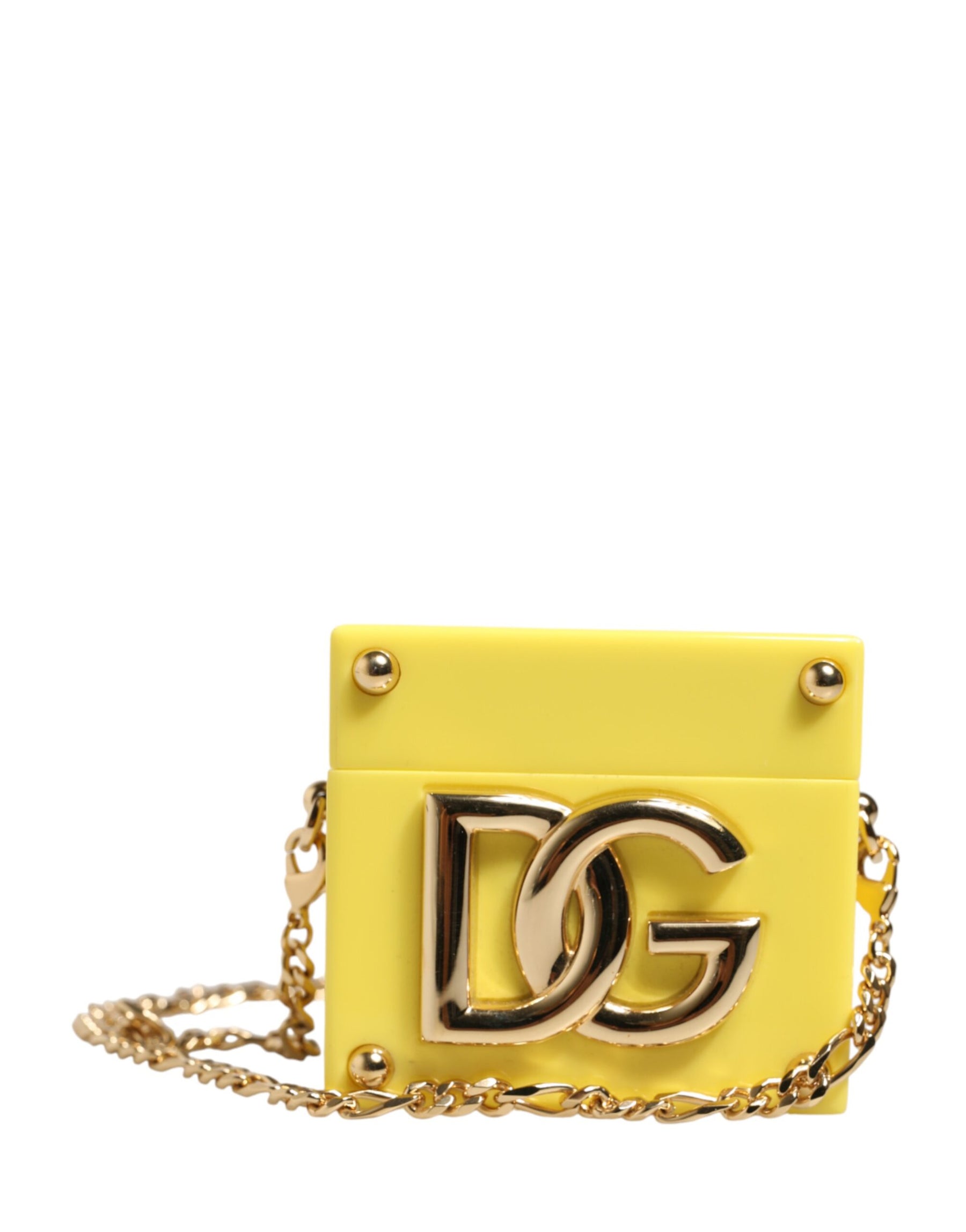 Dolce & Gabbana Yellow DG Logo Plaque Cover Gold Chain Airpods Case | Regal Royce