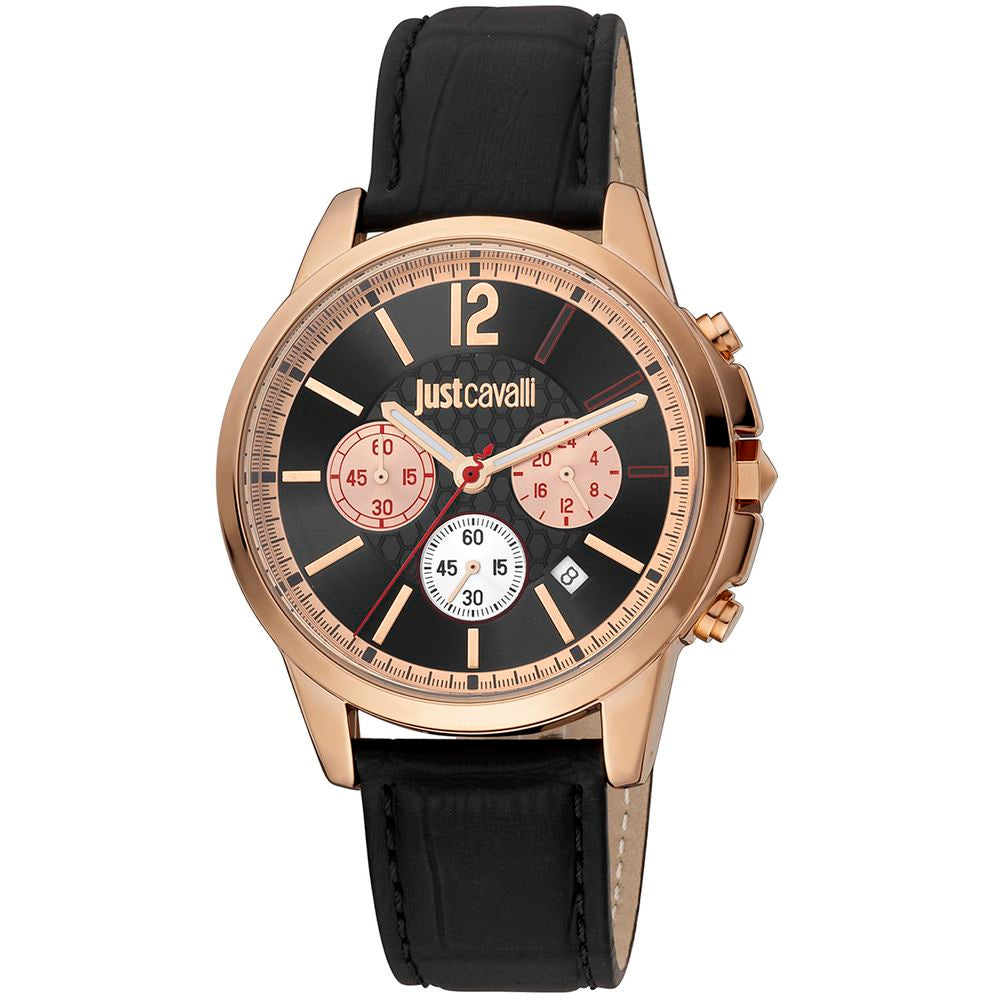 Just Cavalli Black Leather Dress Watch | Regal Royce