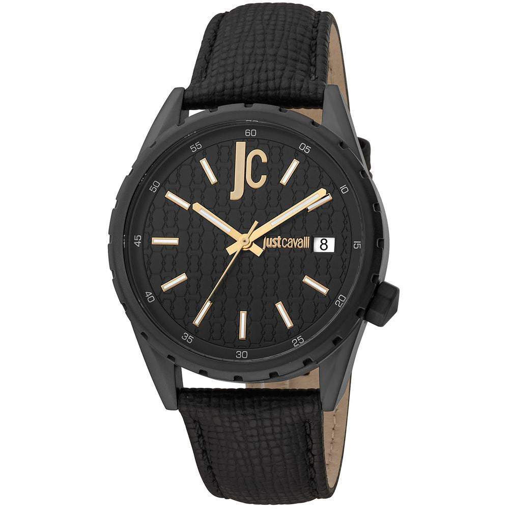 Just Cavalli Black Leather Dress Watch | Regal Royce