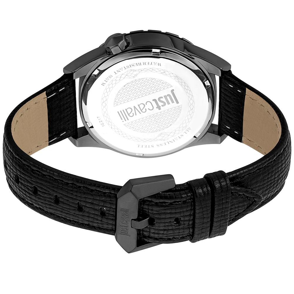 Just Cavalli Black Leather Dress Watch | Regal Royce