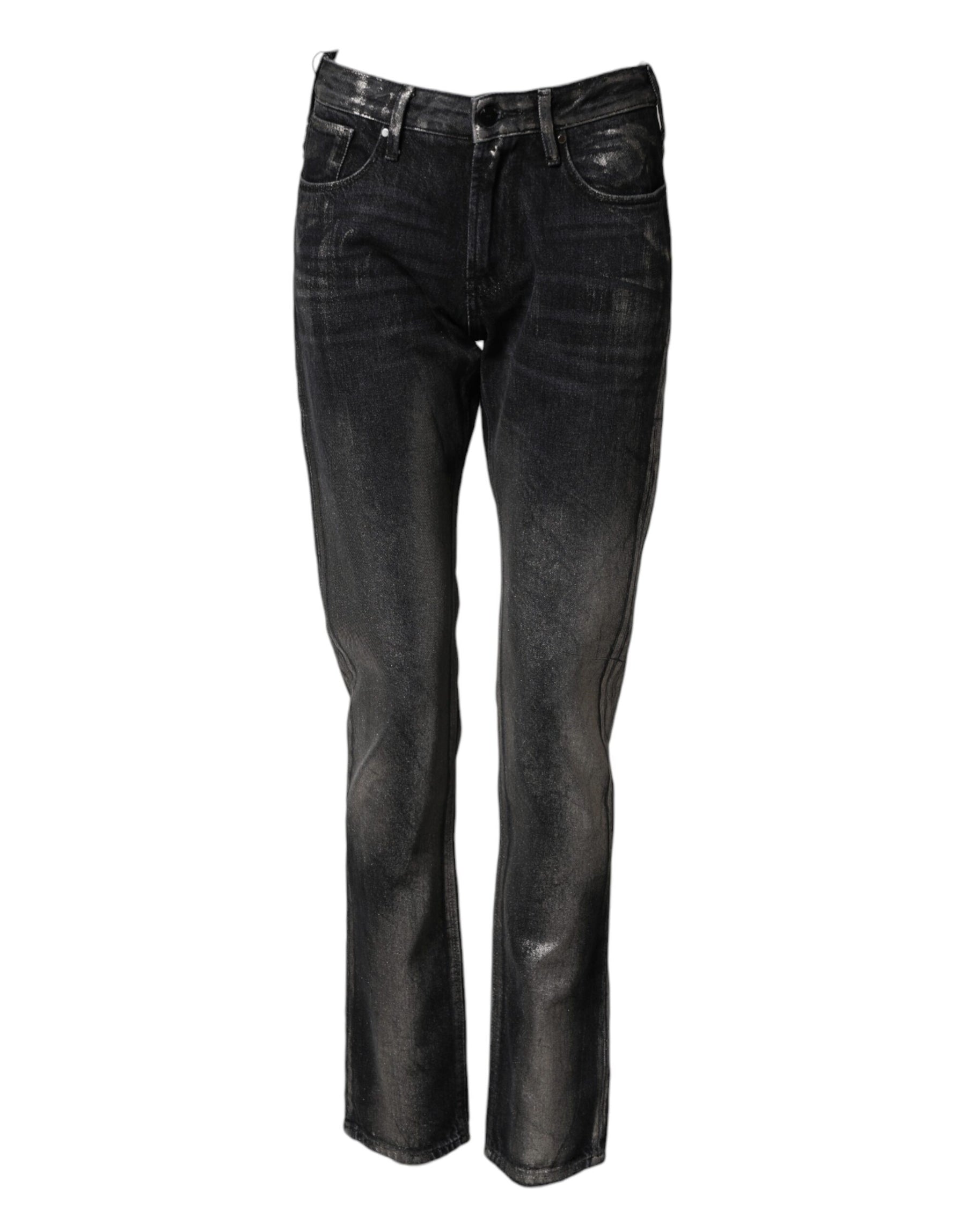 Emporio Armani Black Washed Slim Fit Men Denim Cotton Jeans | Regal Royce