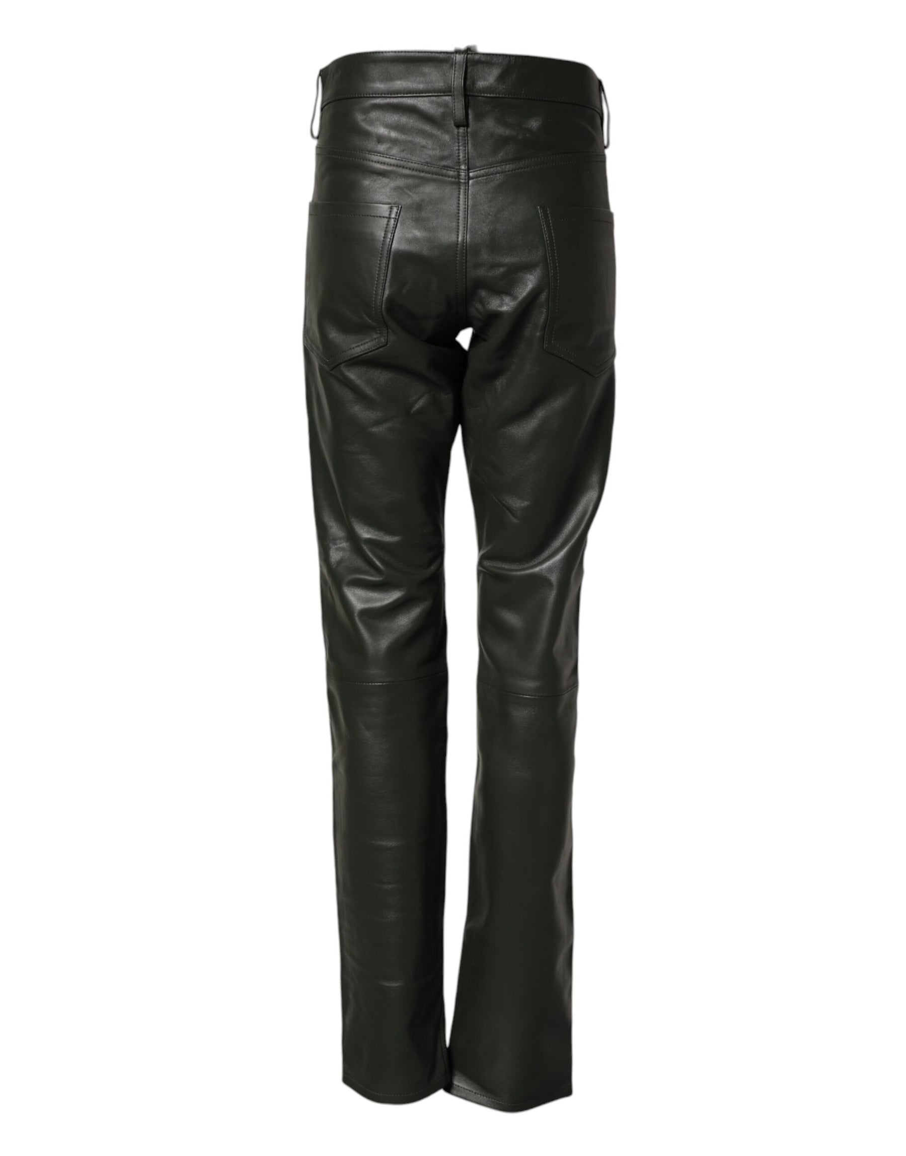 Dsquared² Black Full Grain Leather Mid Waist Trouser Pants | Regal Royce