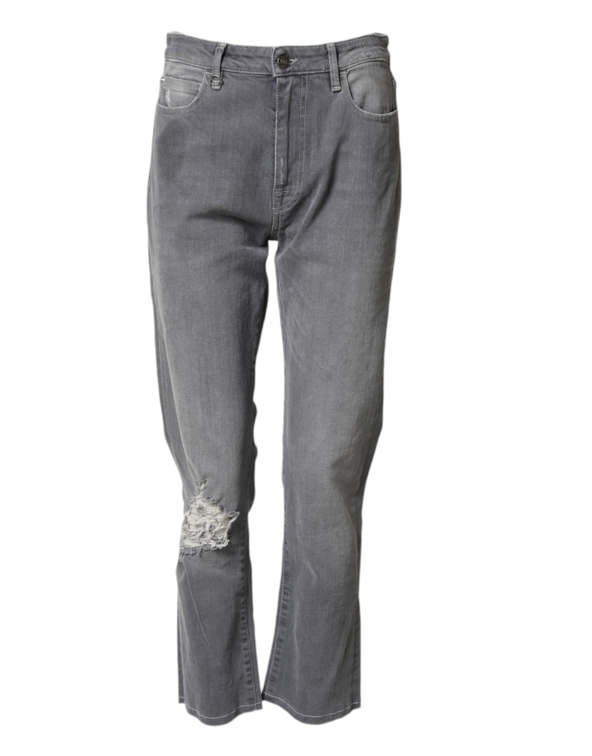 CYCLE Gray Tattered Mid Waist Men Straight Denim Trouser Jeans