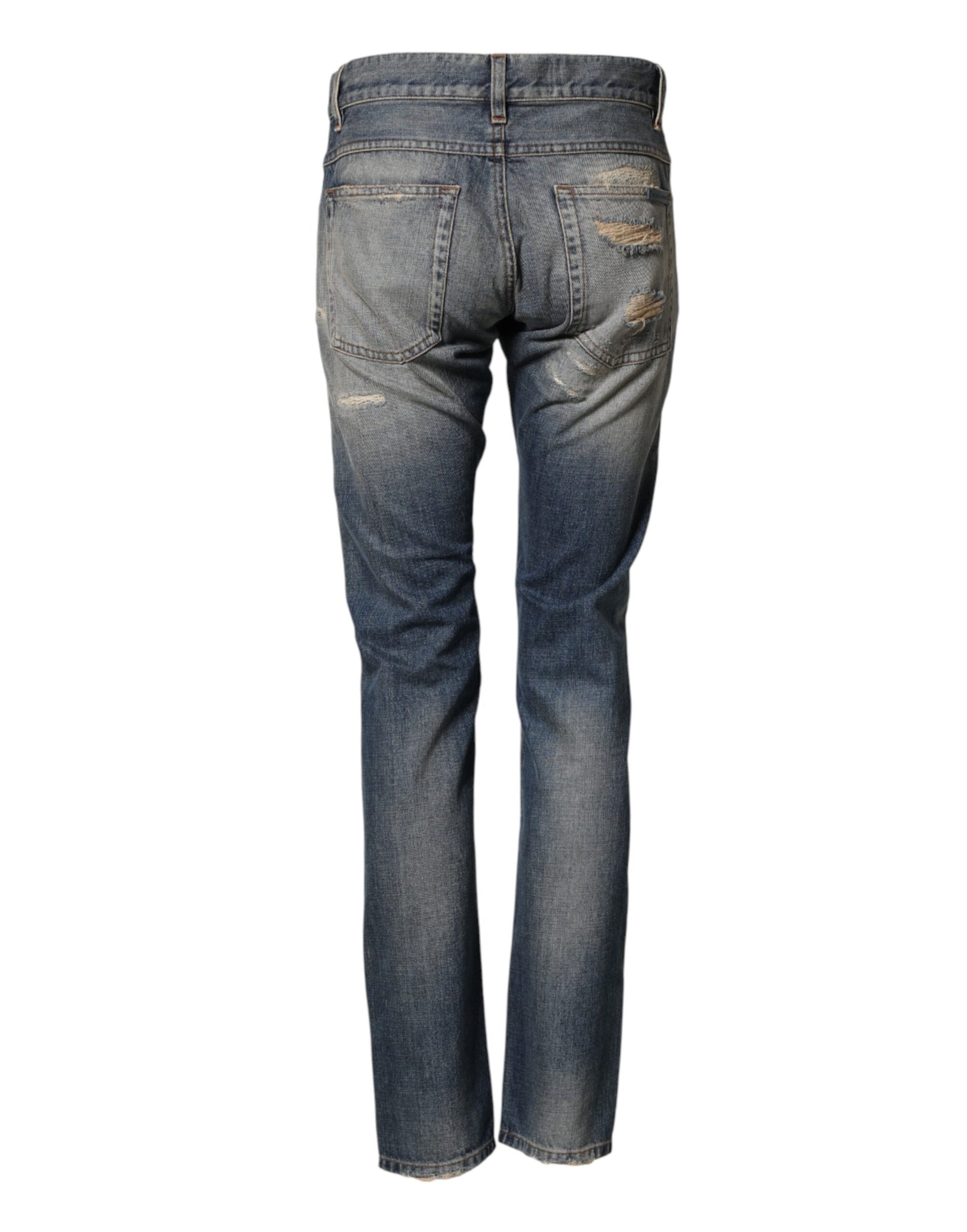 Dolce & Gabbana Blue Tattered Men Skinny Denim Trouser Jeans | Regal Royce