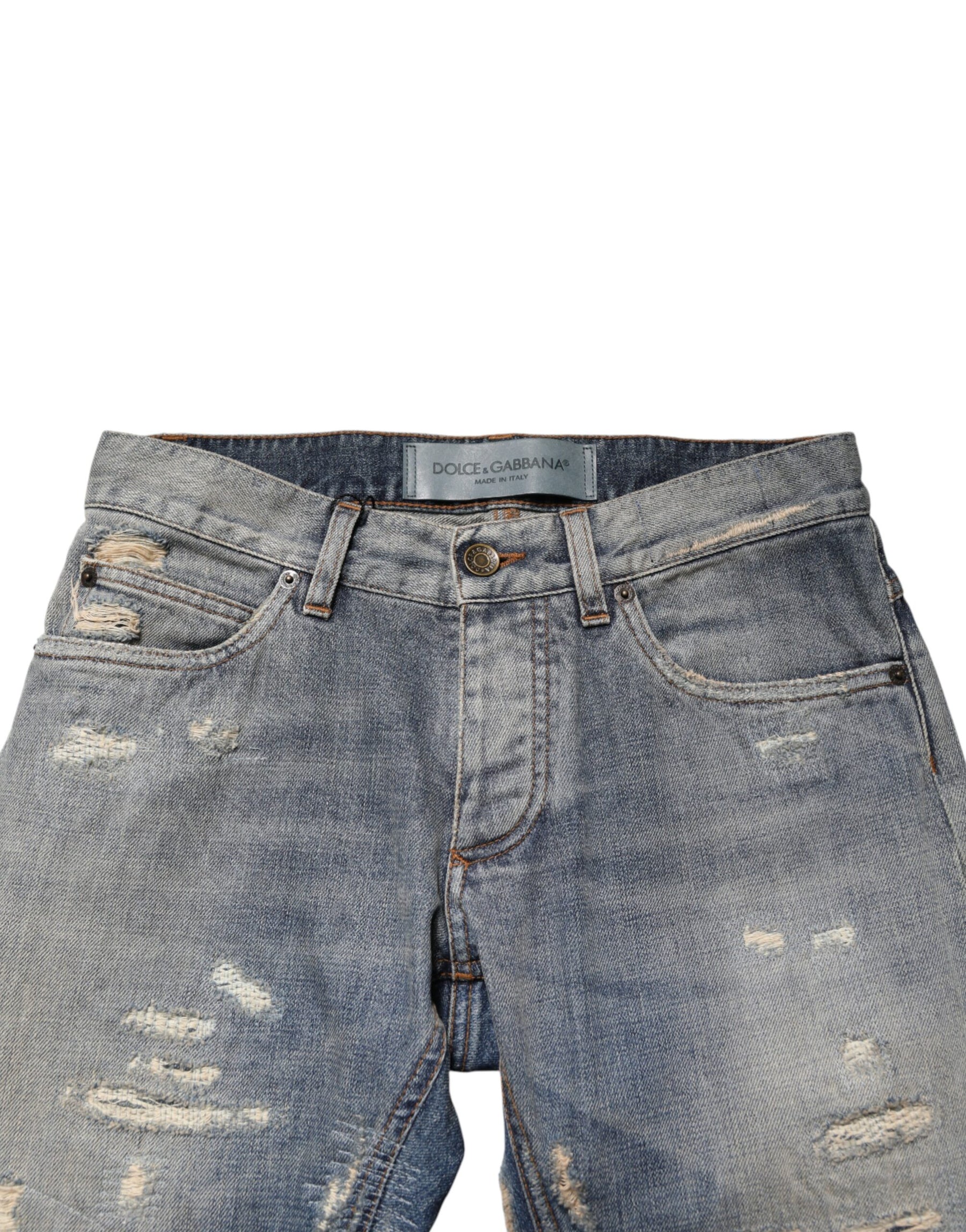 Dolce & Gabbana Blue Tattered Men Skinny Denim Trouser Jeans | Regal Royce