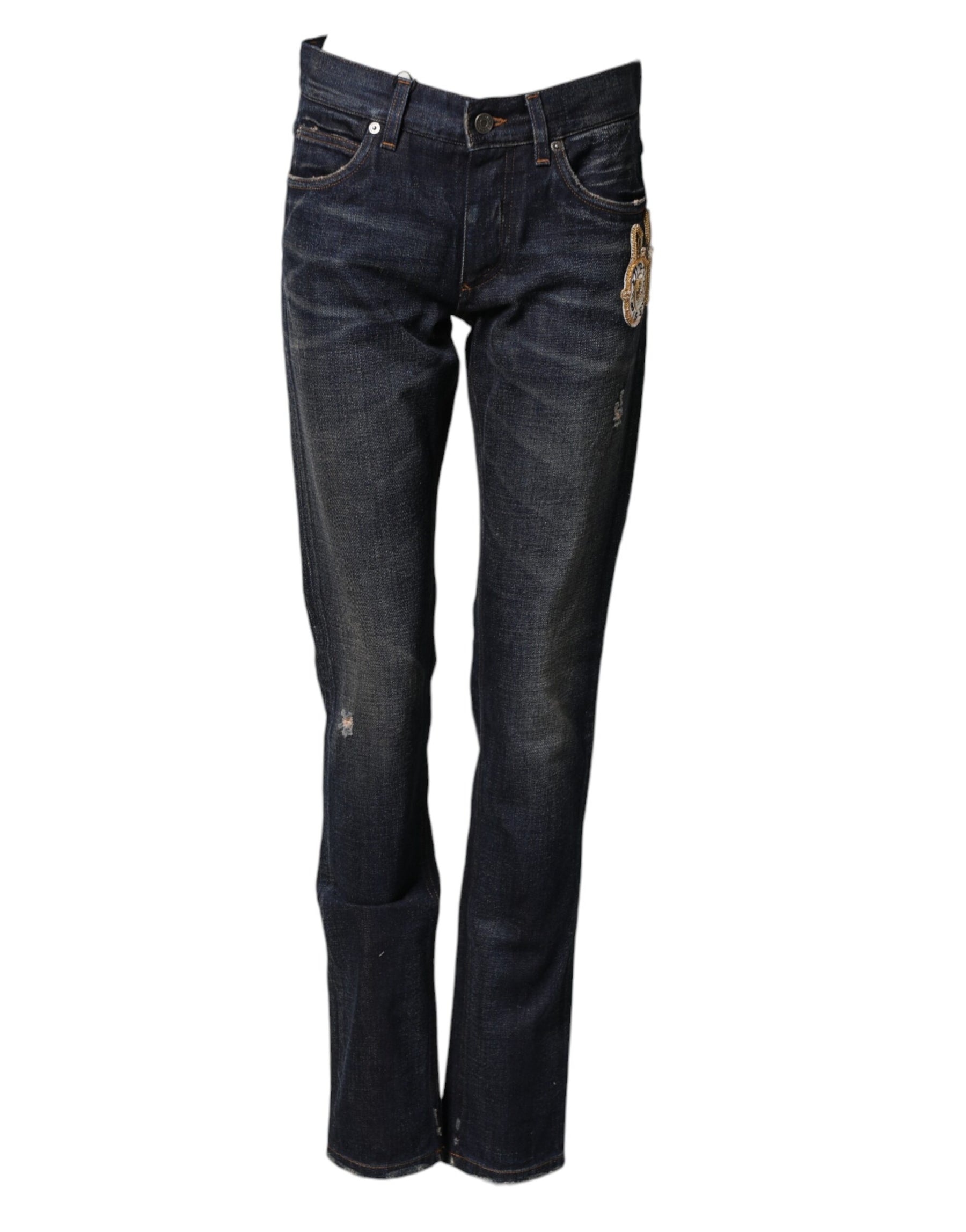 Dolce & Gabbana Dark Blue Watch GOLD Men Skinny Denim Jeans | Regal Royce