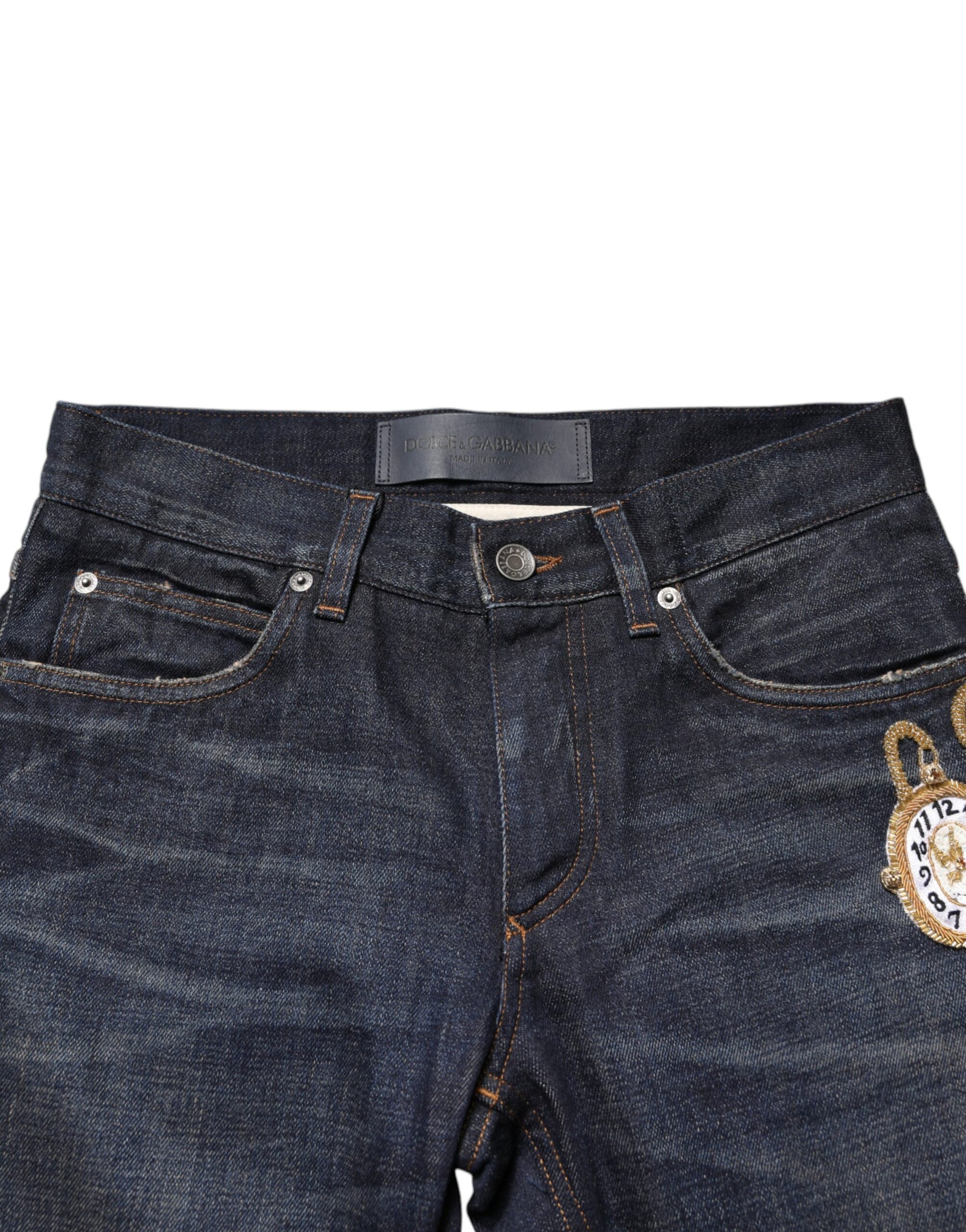 Dolce & Gabbana Dark Blue Watch GOLD Men Skinny Denim Jeans | Regal Royce