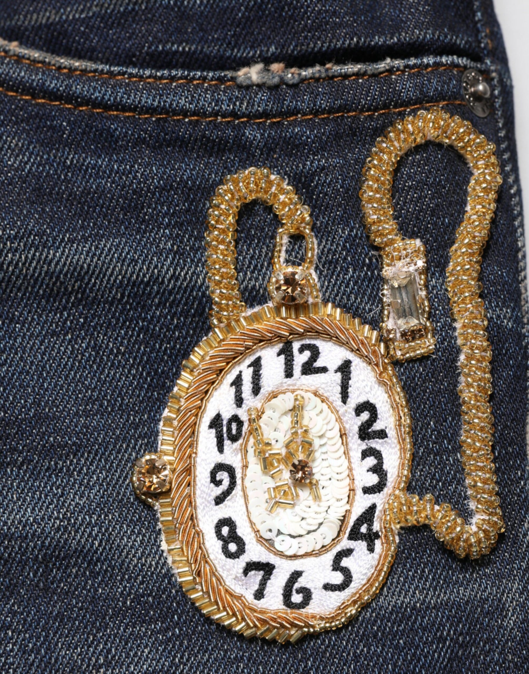 Dolce & Gabbana Dark Blue Watch GOLD Men Skinny Denim Jeans | Regal Royce