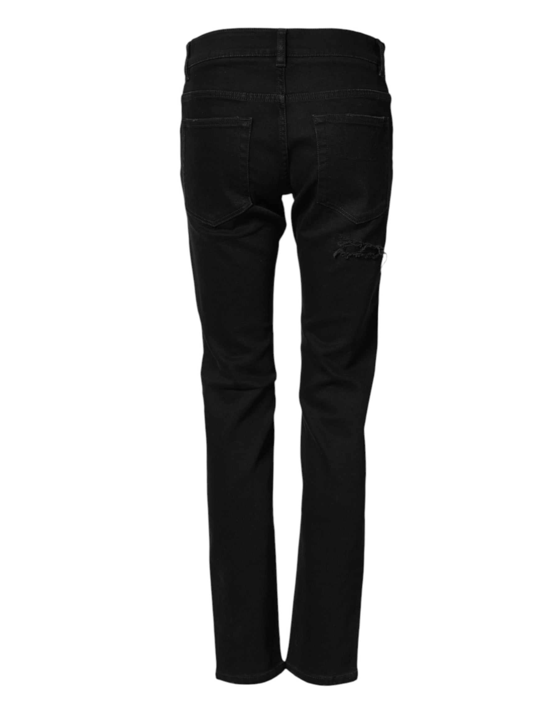 Dolce & Gabbana Black Tattered Cotton Men Skinny Denim Jeans | Regal Royce