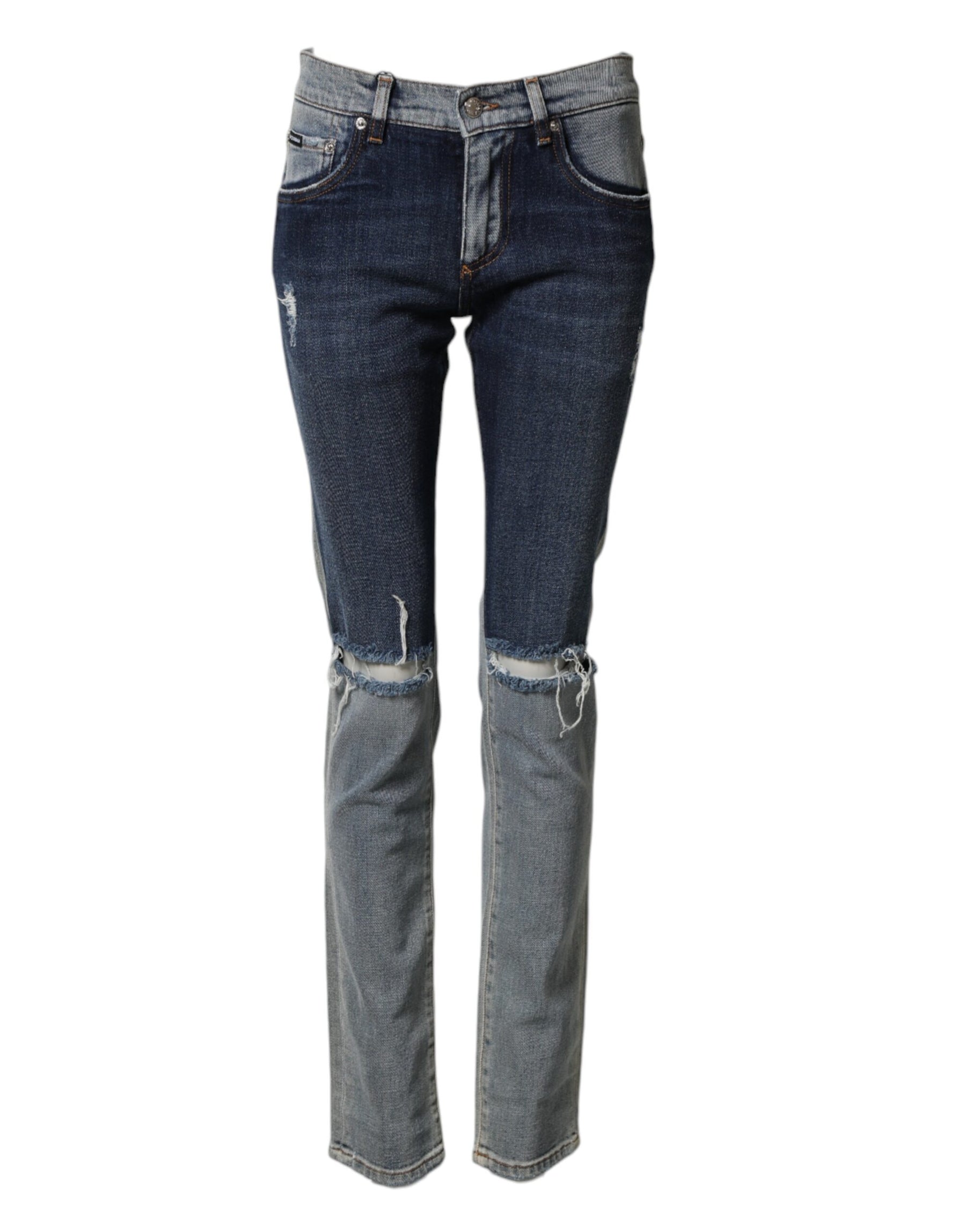 Dolce & Gabbana Blue Two Tone Cotton Men Skinny Denim Jeans | Regal Royce