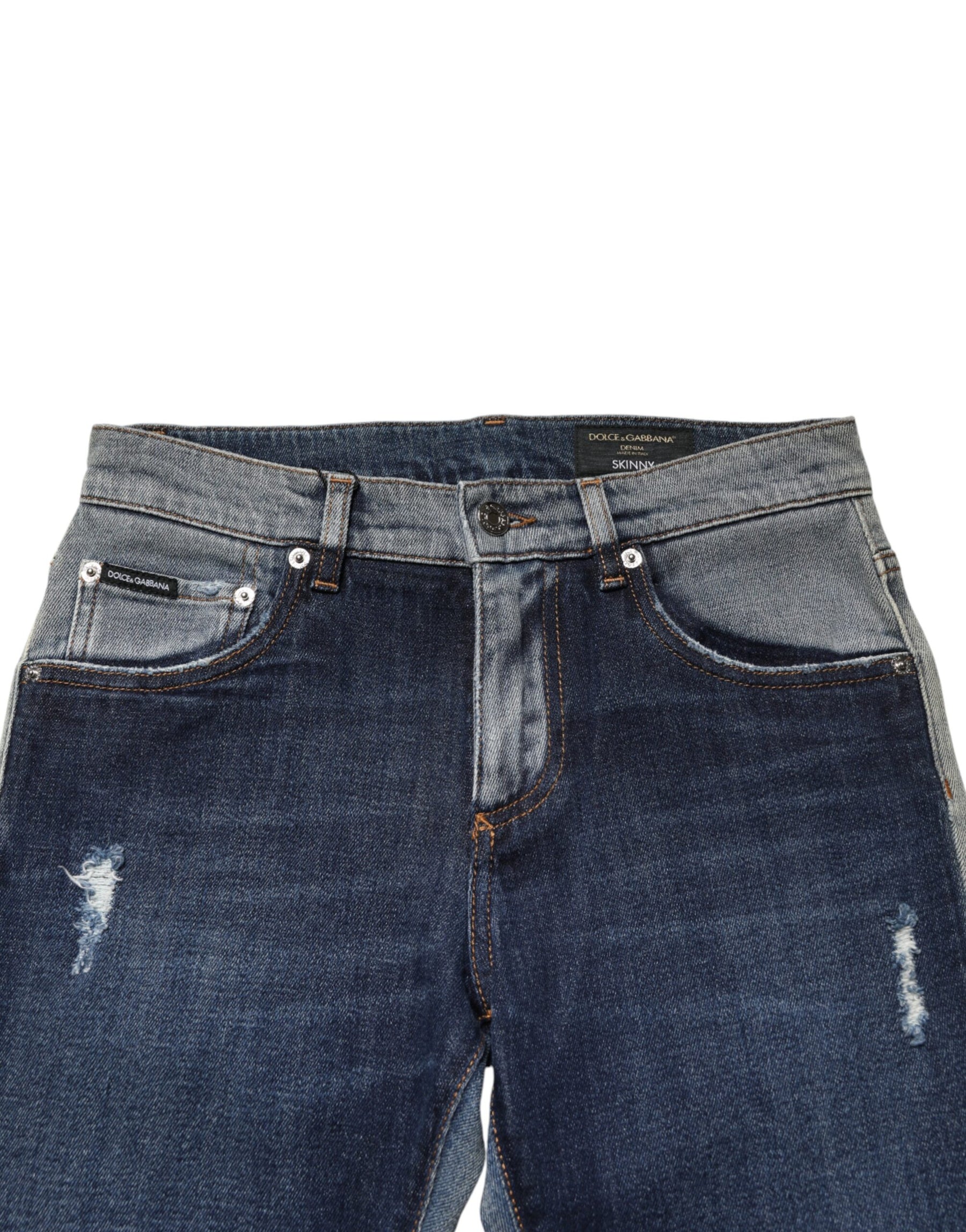 Dolce & Gabbana Blue Two Tone Cotton Men Skinny Denim Jeans | Regal Royce