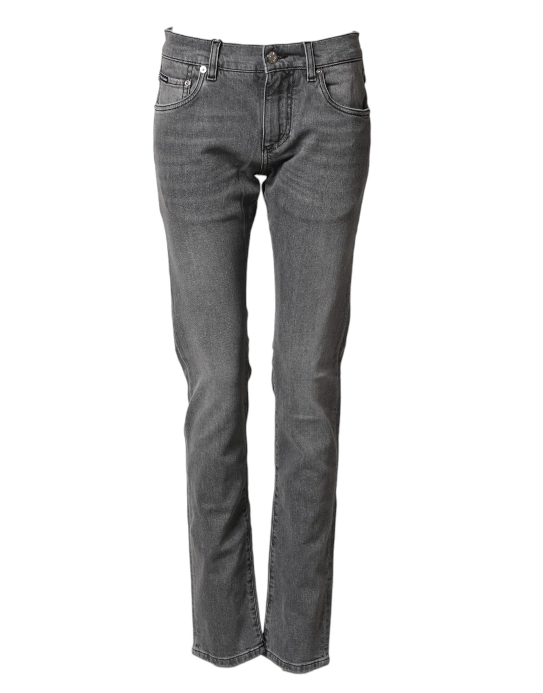 Dolce & Gabbana Gray Cotton Mid Waist Skinny Denim Jeans | Regal Royce