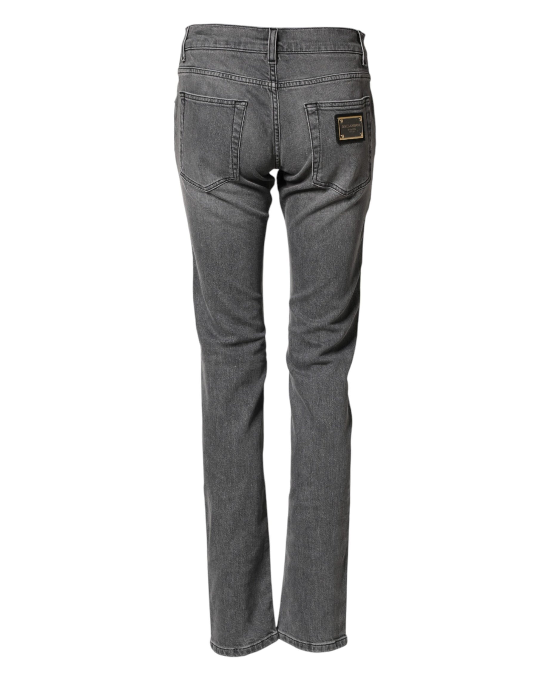 Dolce & Gabbana Gray Cotton Mid Waist Skinny Denim Jeans | Regal Royce