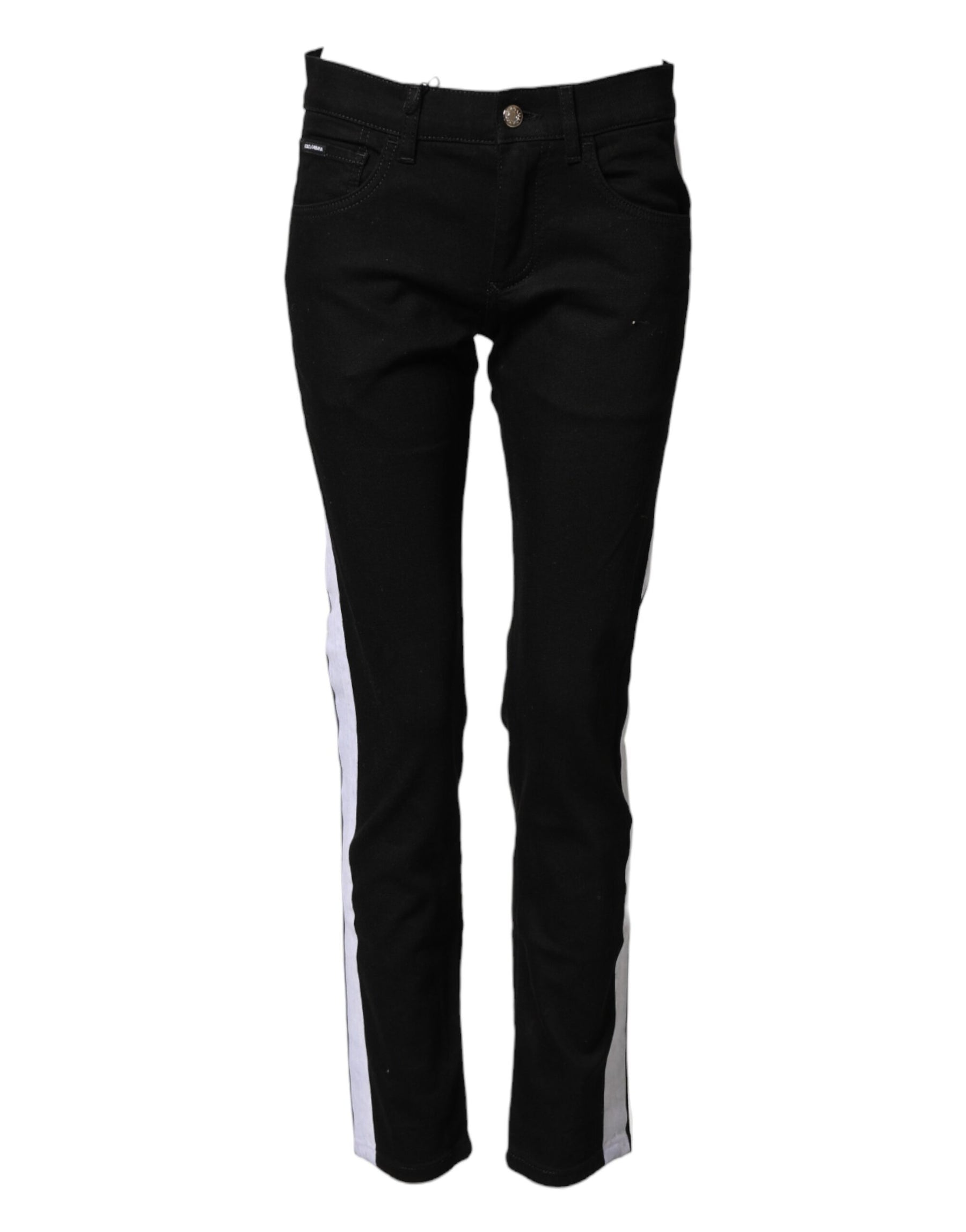 Dolce & Gabbana Black Cotton MidWaist Skinny Denim Logo Jeans | Regal Royce