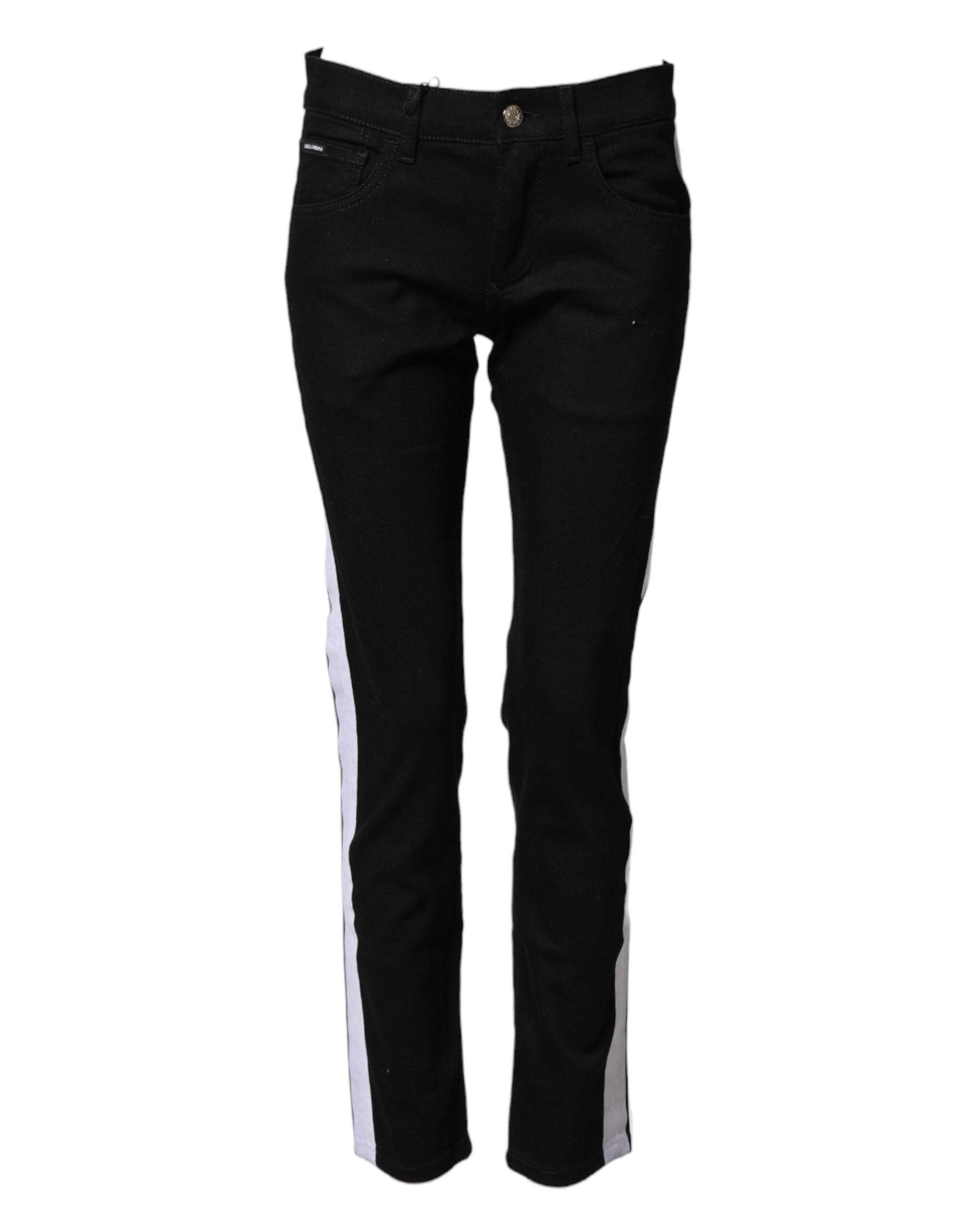 Dolce & Gabbana Black Cotton MidWaist Skinny Denim Logo Jeans