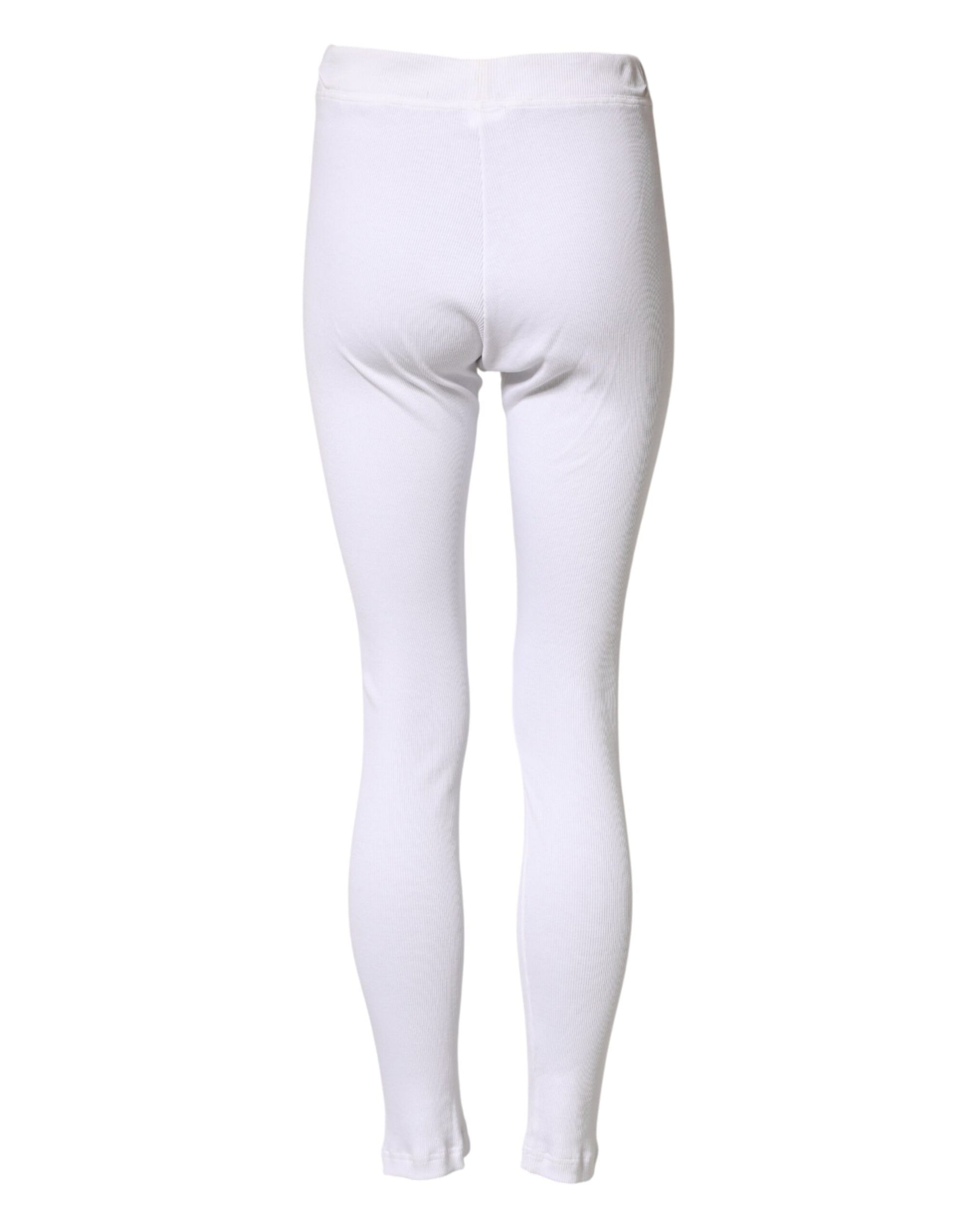 Dolce & Gabbana White Cotton Mid Waist Tights Leggings Pants | Regal Royce