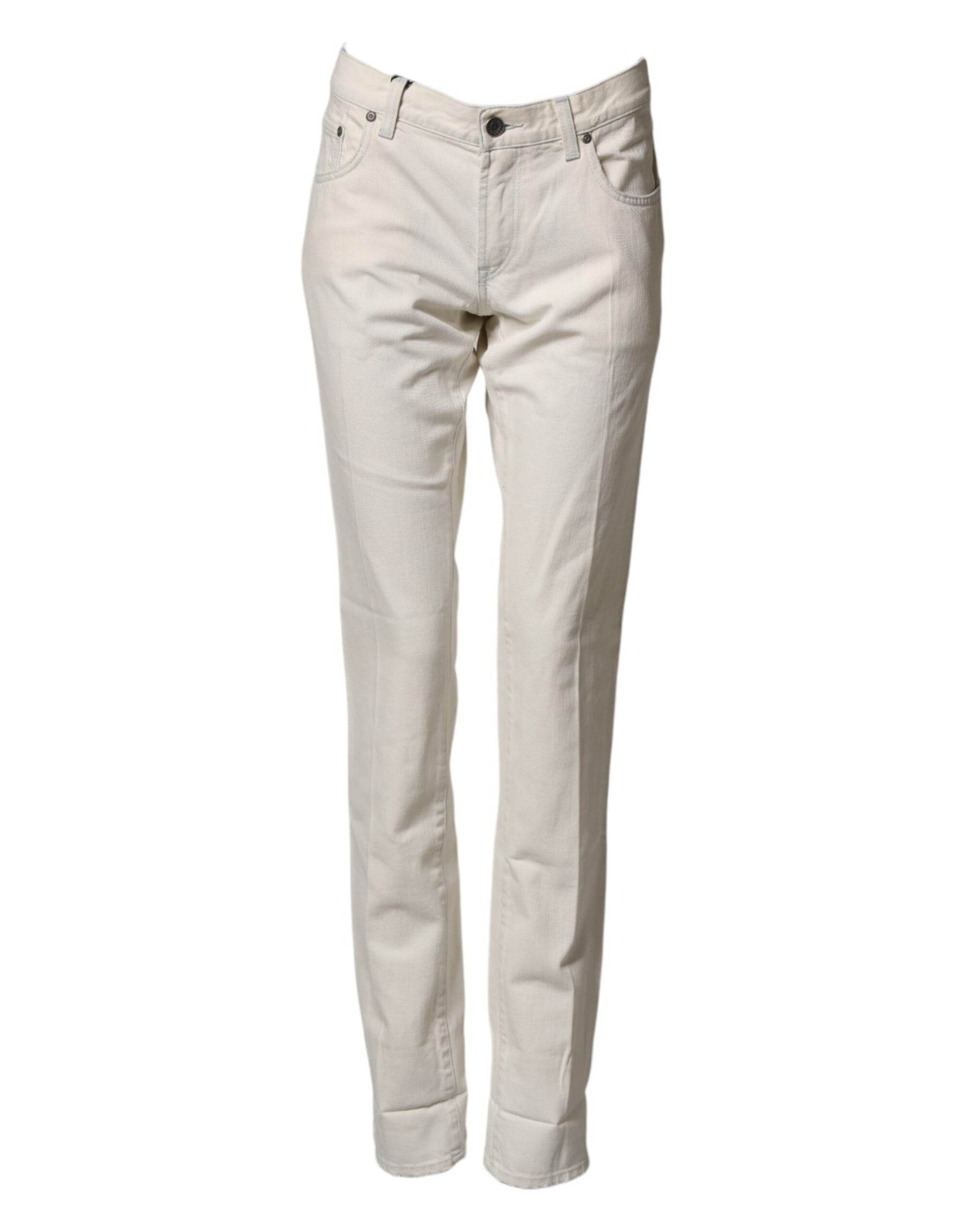 Dolce & Gabbana White Cotton Skinny Denim Trouser Men Jeans | Regal Royce