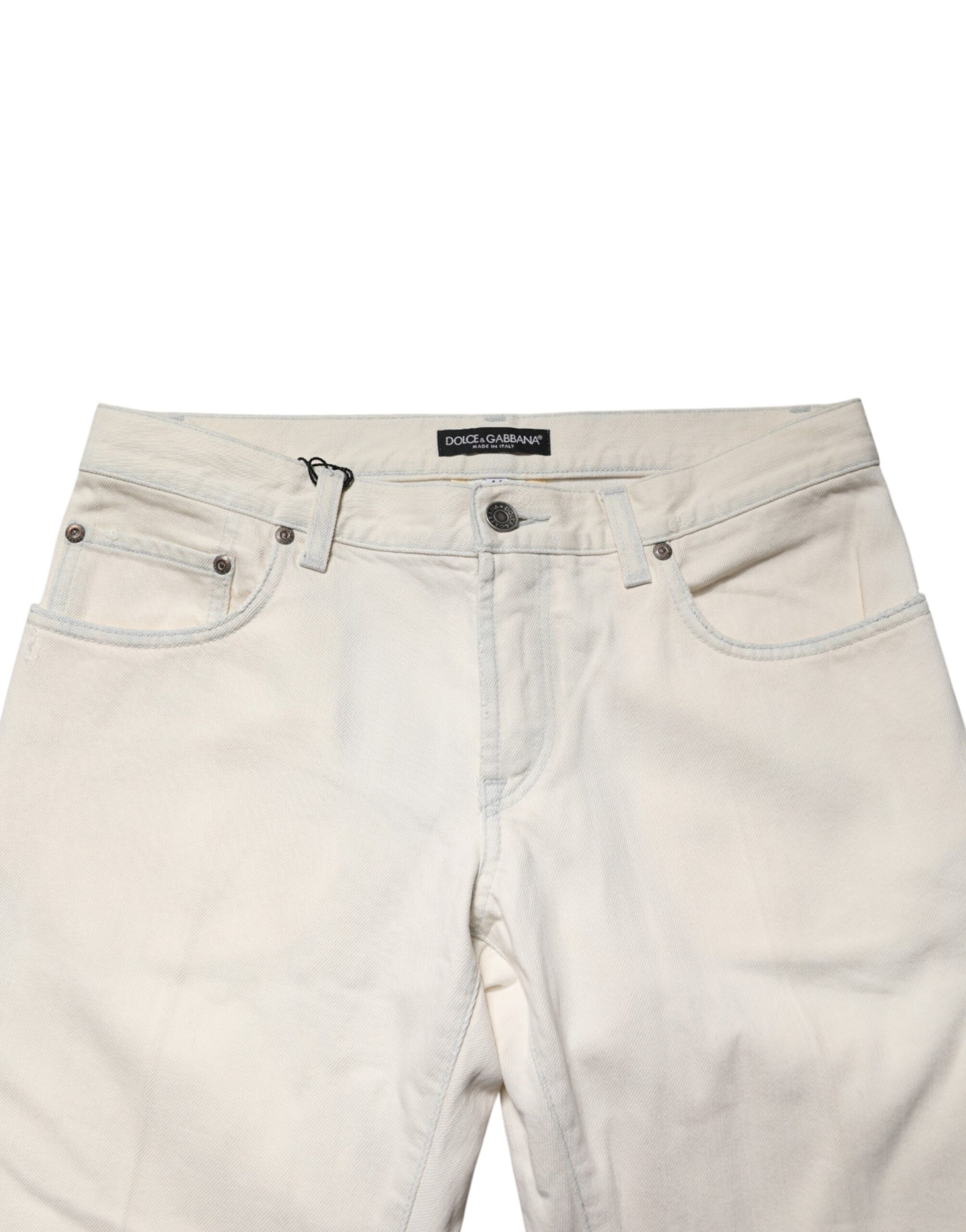 Dolce & Gabbana White Cotton Skinny Denim Trouser Men Jeans | Regal Royce