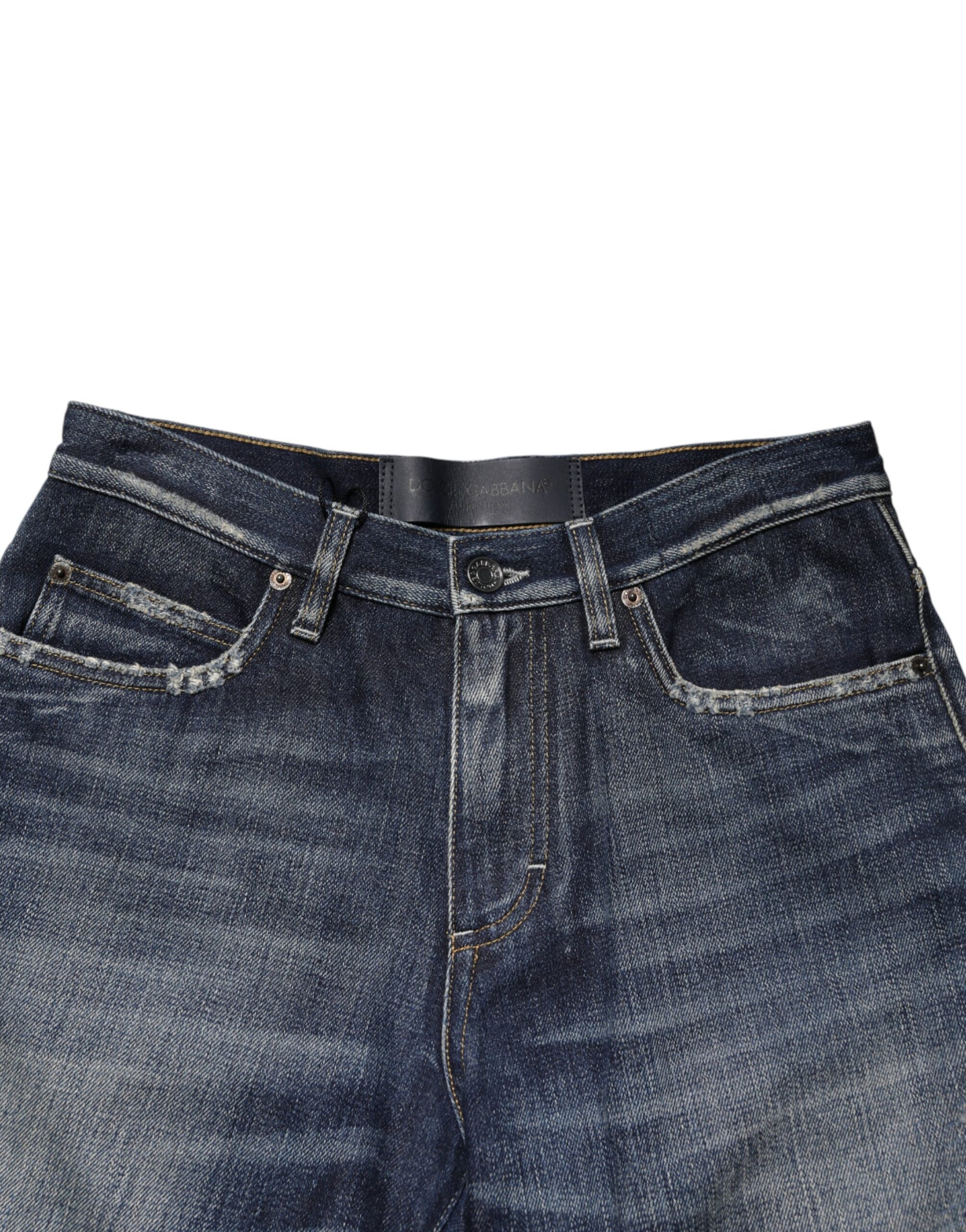 Dolce & Gabbana Blue Cotton Distressed Denim Bermuda Shorts