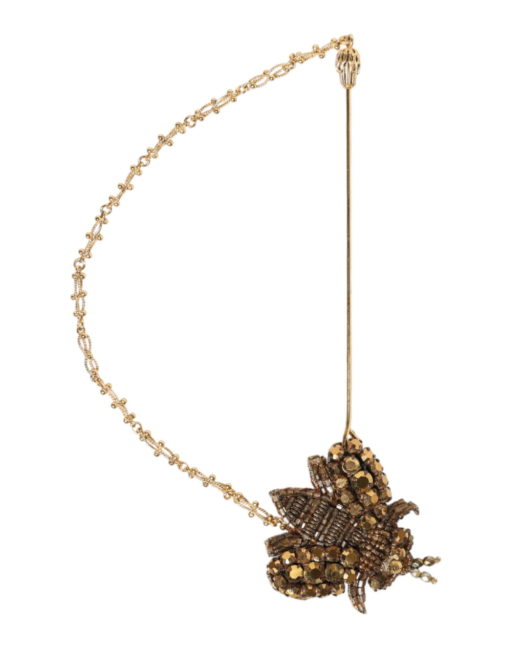 Dolce & Gabbana Gold Tone Brass Bee Embellished Chain Lapel Pin Brooch