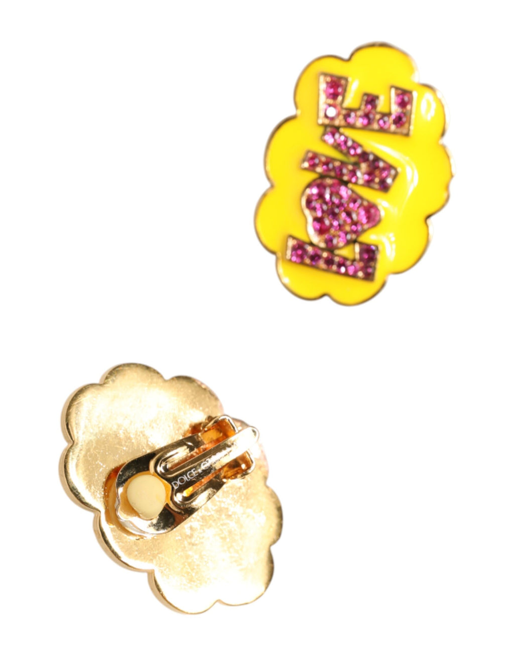 Dolce & Gabbana Gold Brass LOVE Cartoon Crystal Clip-On Jewelry  Earrings