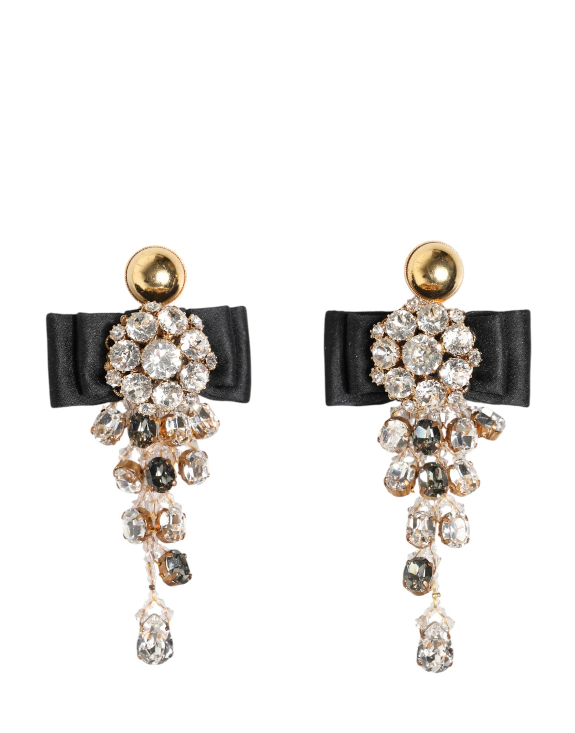 Dolce & Gabbana Crystal Chandelier Satin Bow Clip-On Jewelry Earrings