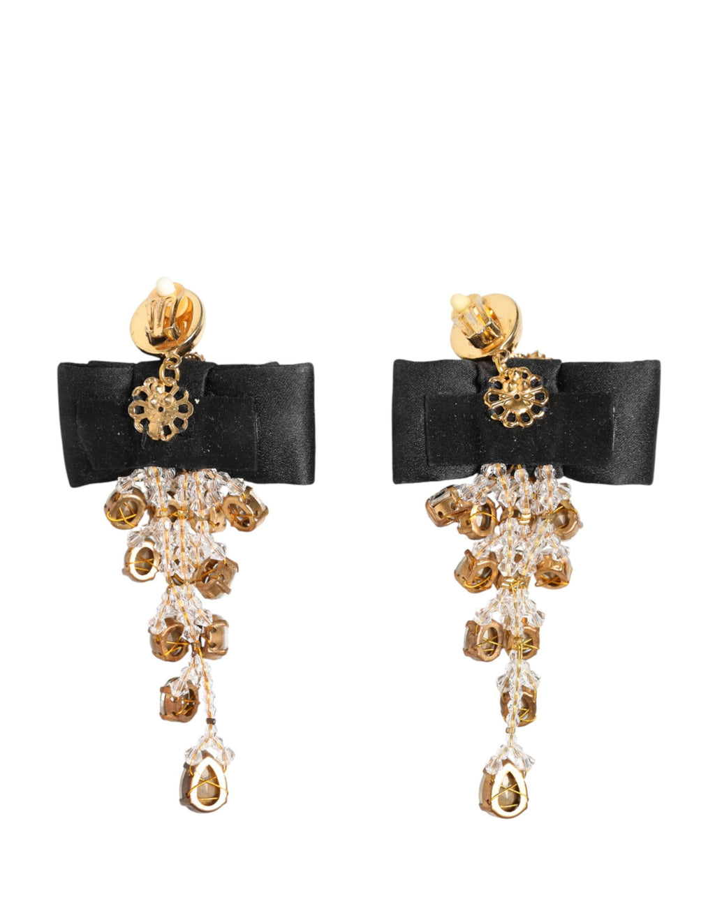Dolce & Gabbana Crystal Chandelier Satin Bow Clip-On Jewelry Earrings