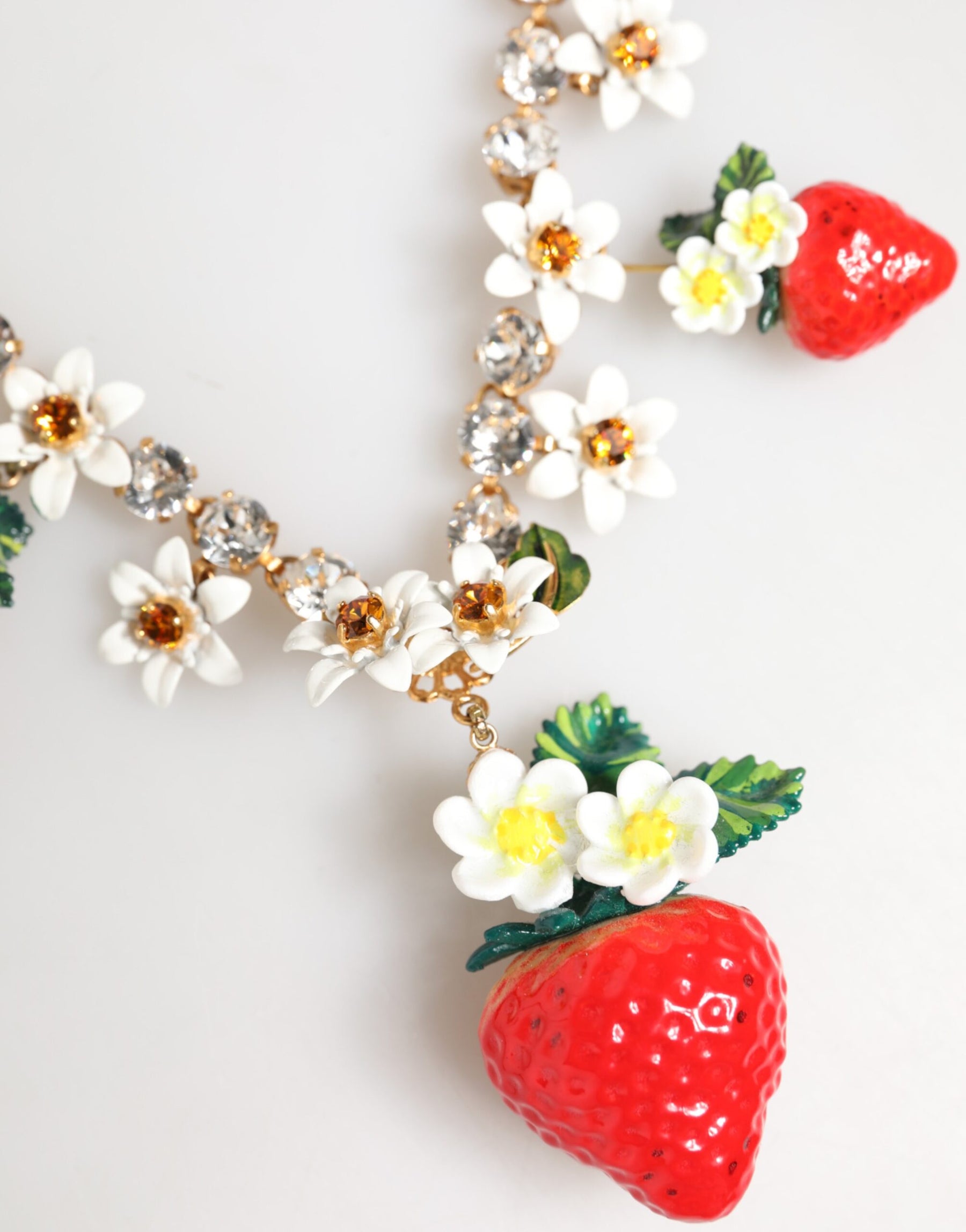 Dolce & Gabbana Gold Brass FRUIT Pendants Flowers Crystal Logo Necklace | Regal Royce
