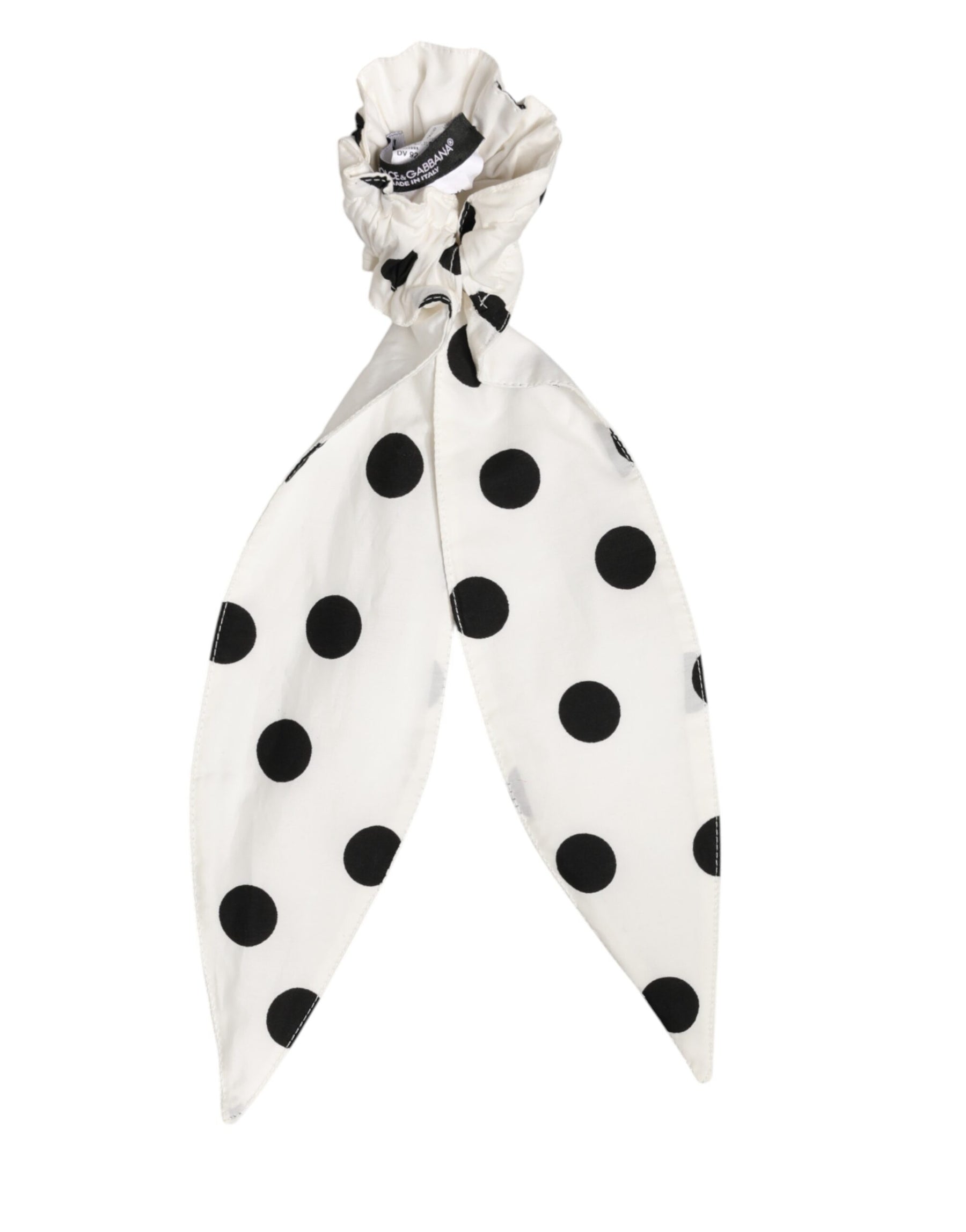 Dolce & Gabbana Scrunchie White Cotton Polka Dot Scarf Tie Accessory Hair | Regal Royce