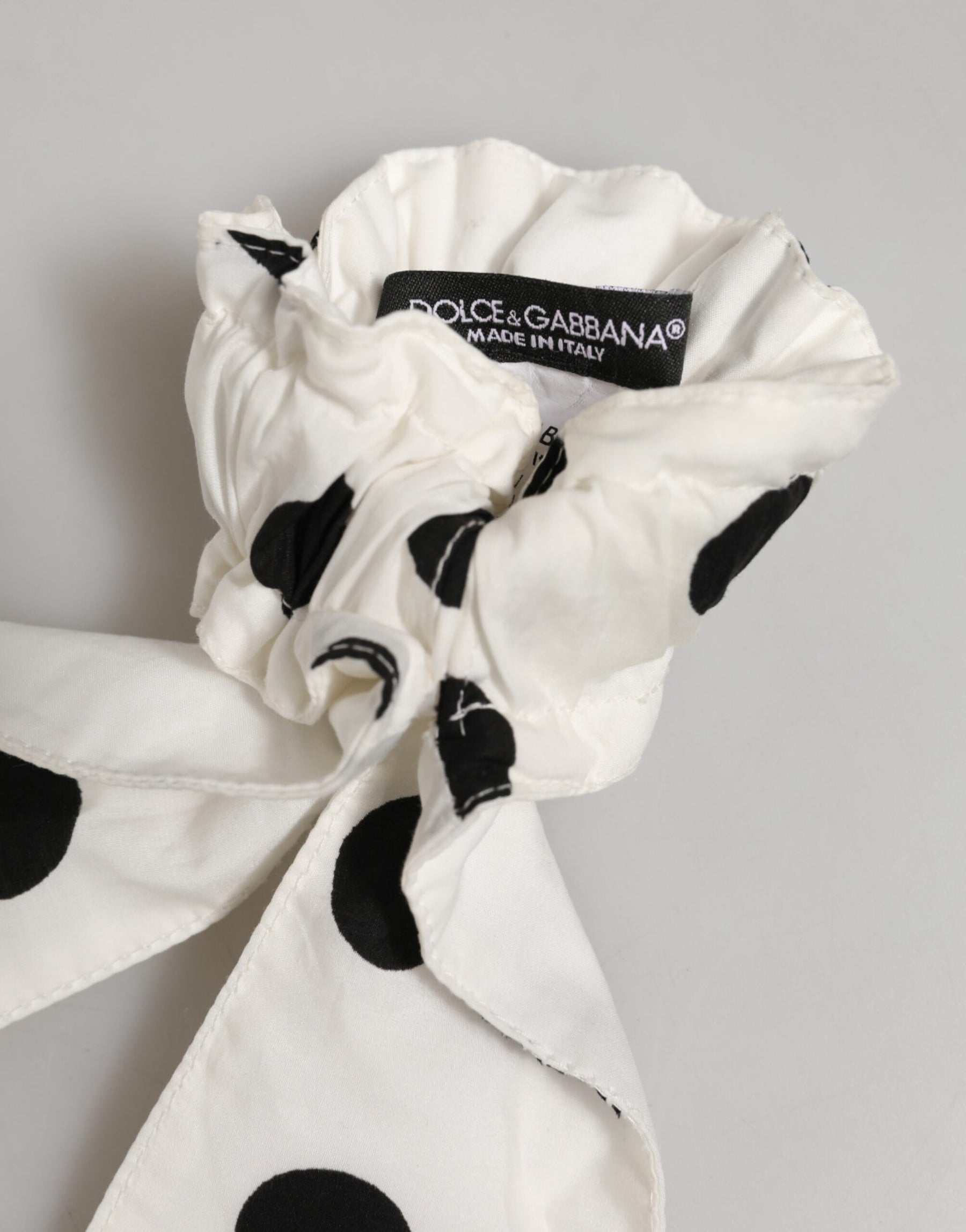 Dolce & Gabbana Scrunchie White Cotton Polka Dot Scarf Tie Accessory Hair | Regal Royce