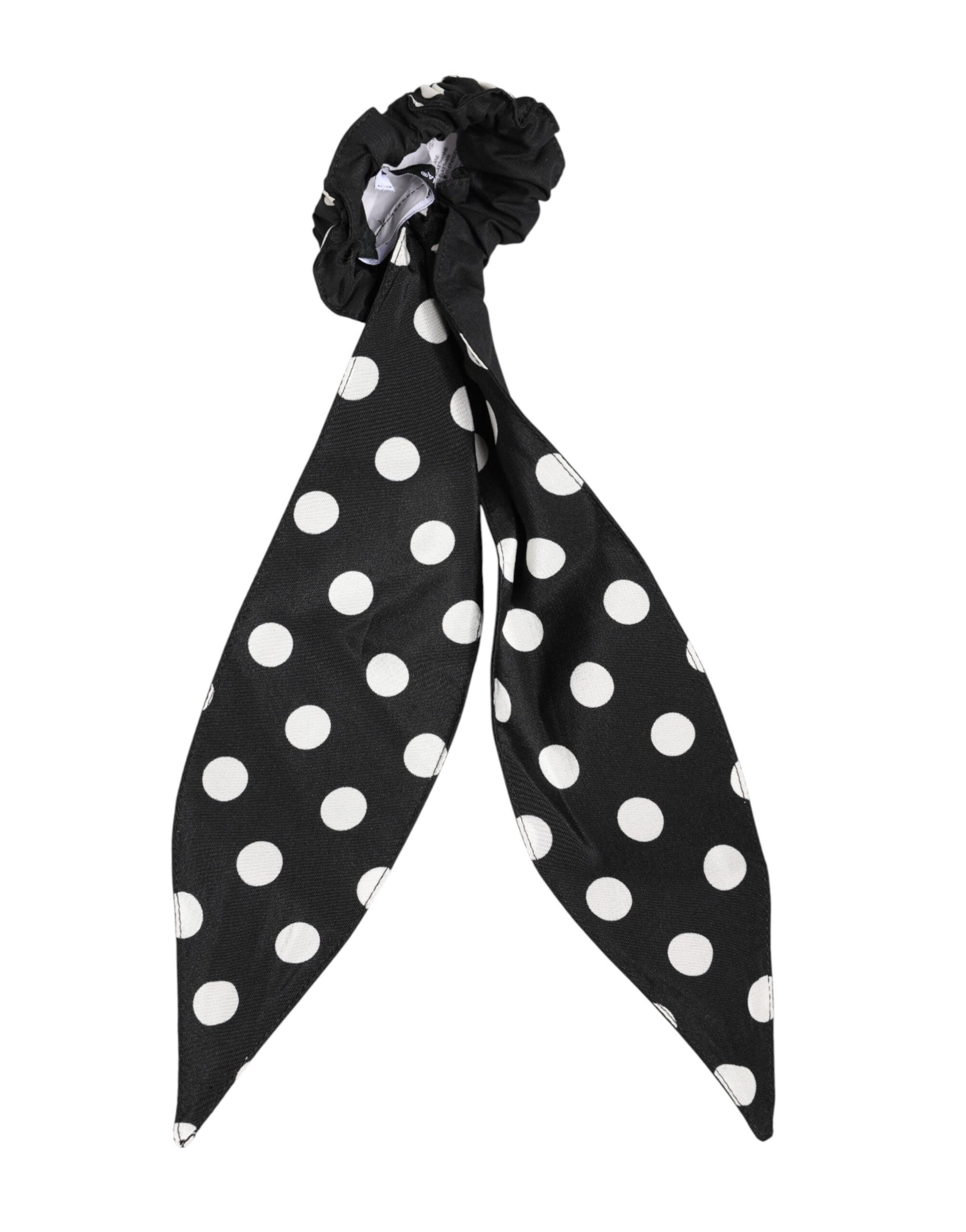 Dolce & Gabbana Black Cotton Polka Dot Scarf Tie Accessory Hair Scrunchie | Regal Royce