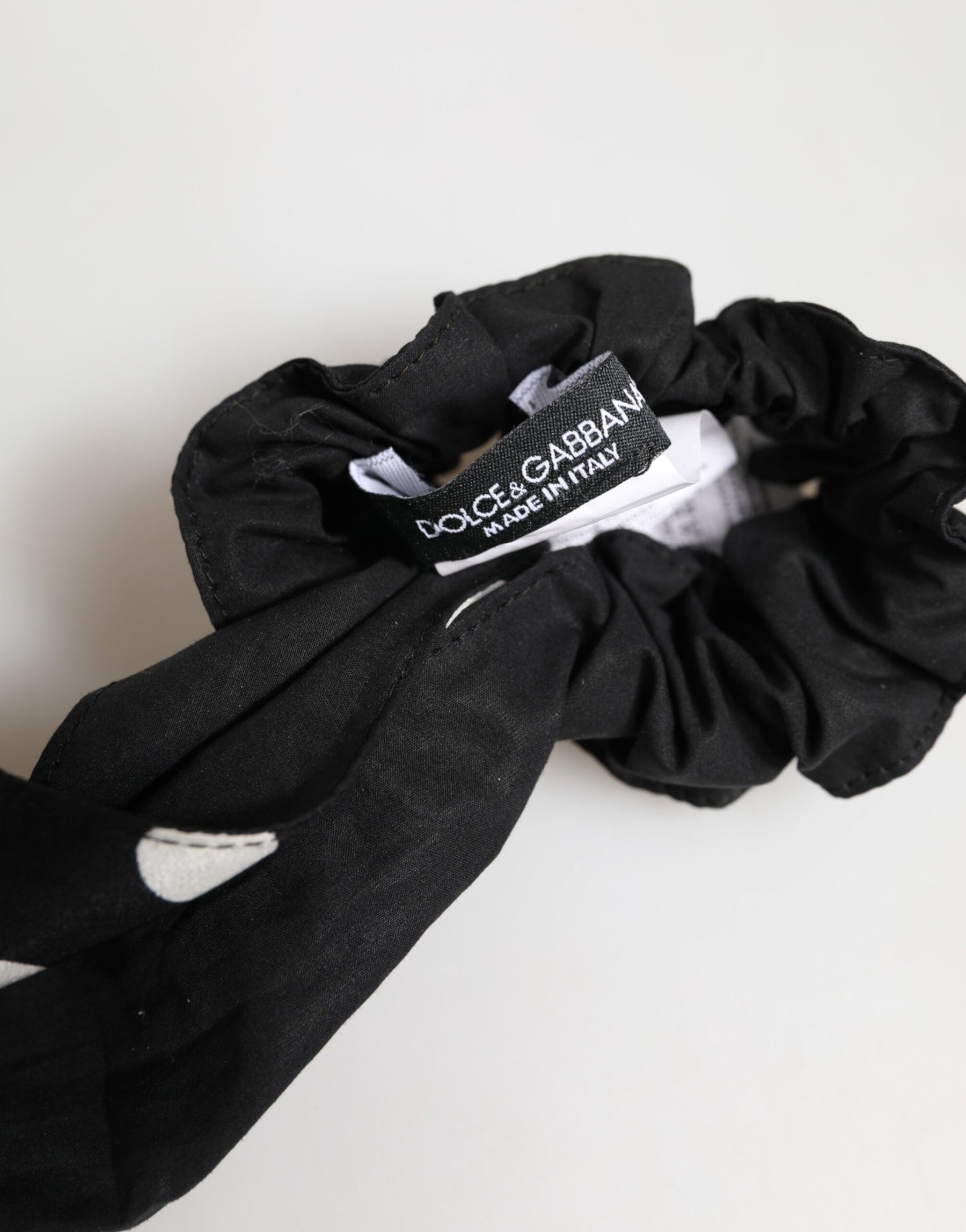 Dolce & Gabbana Black Cotton Polka Dot Scarf Tie Accessory Hair Scrunchie | Regal Royce
